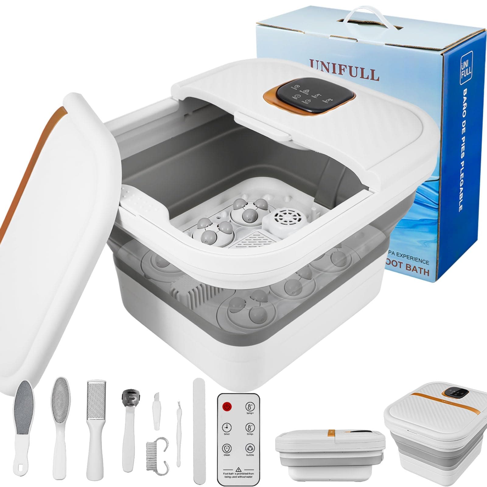 UNIFULLCollapsible Foot Spa Bath with Heat, Motorized Massage Balls, Touch Screen, Foot Pedicure Kit, Temperature Control, Pedicure Foot Spa, Foot Bath