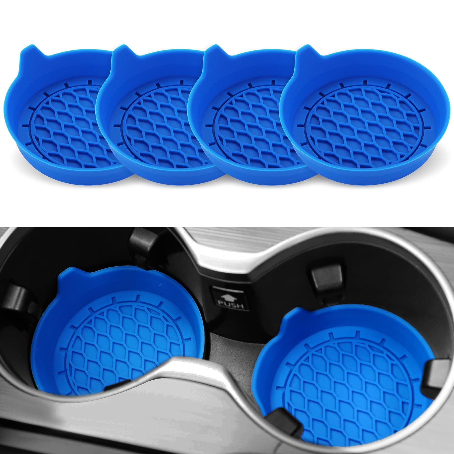 SINGARO Car Cup Holder Coaster, Silicone Cup Holder Insert, Universal Non-Slip Cup Holders, Car Accessories Interior for Women and Man 4 Pack Blue