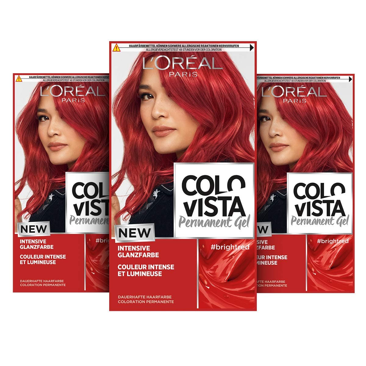 L'Oréal Paris Permanent Hair Colour, Gel Coloration and Colour Care Mask, Colovista Permanent Gel, Bright Red (3 Pack)