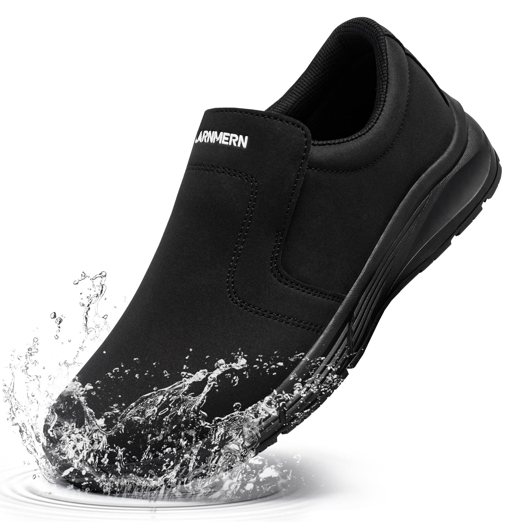LARN SAFETY Mens Non Slip Shoes Food Service Work Shoe Waterproof Slip Resistant Kitchen Chef Footwear Restaurant Hospital Slip-On Black