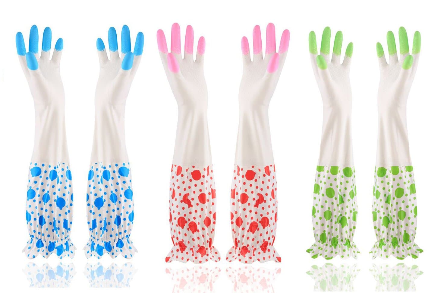 Domeal 3 Pairs 17In House Cleaning Kitchen Gloves Cotton Lining(Large) (A)