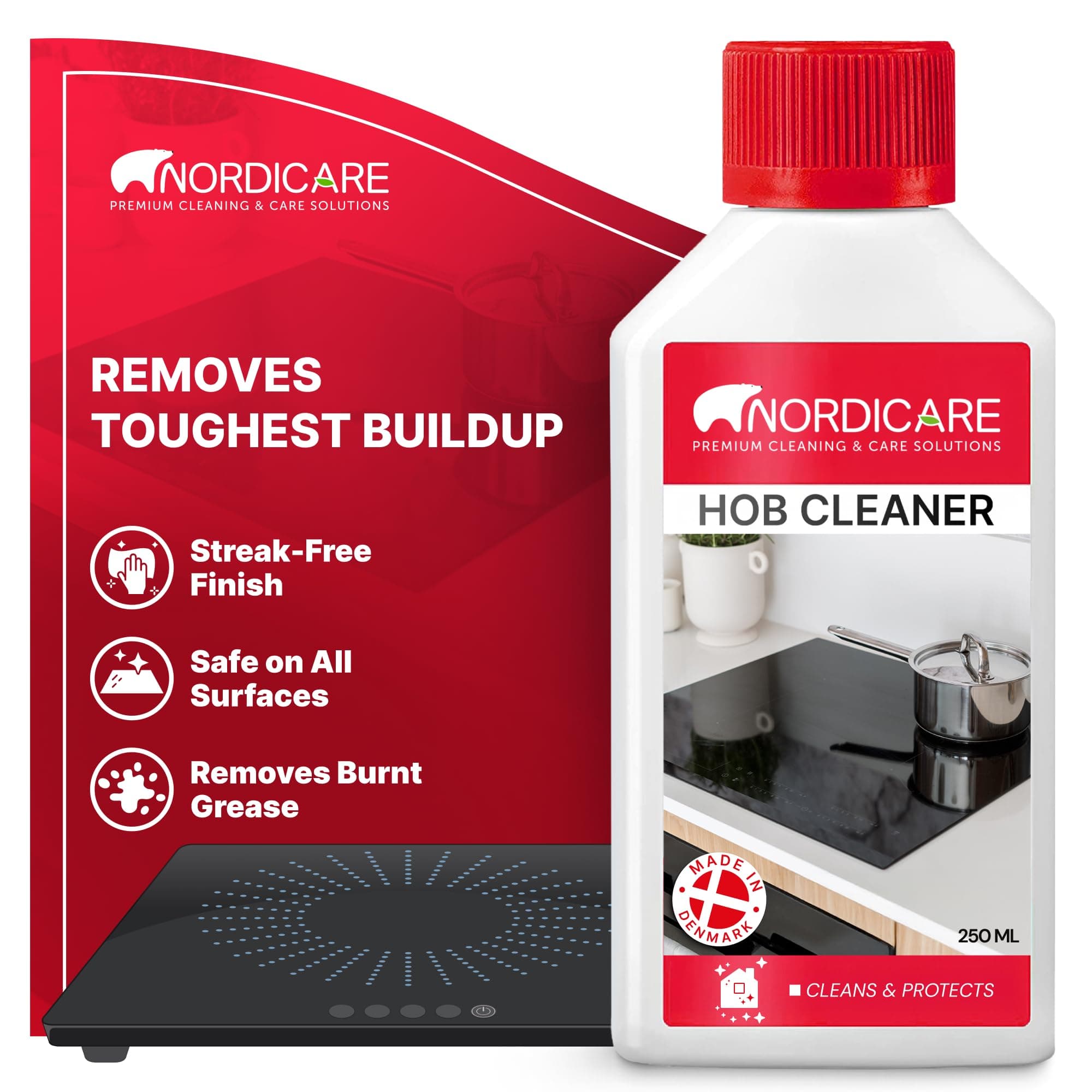 Nordicare Hob Cleaner Glass Ceramic - Induction Stove Top Cleaner Polish and Protector for Everyday Use - Made in Denmark (250ml)