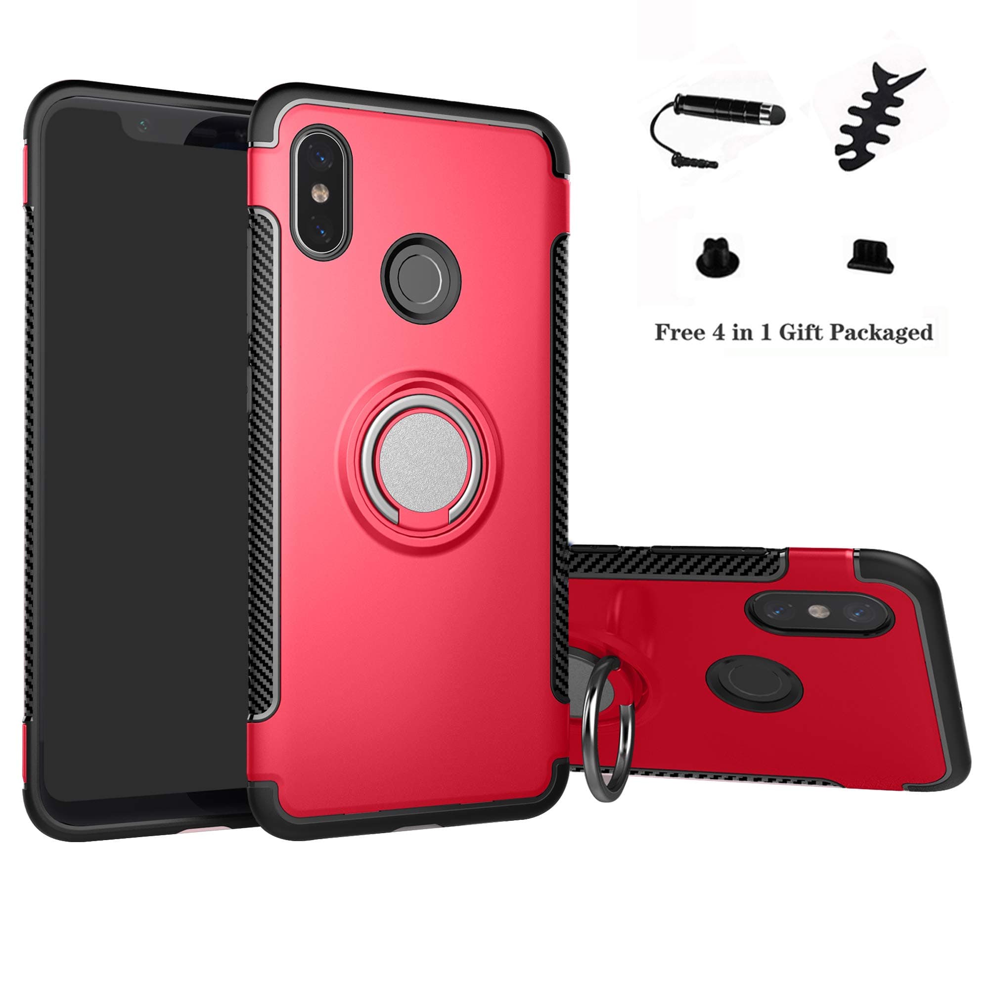 Labanema Case for Xiaomi Mi 8, Hybrid Dual Layer [Anti-Scratch] [Shock Absorption] 360 Degree Rotation Ring Holder Kickstand Armor Slim Protective Cover Case for Xiaomi Mi 8 Smartphone - Red