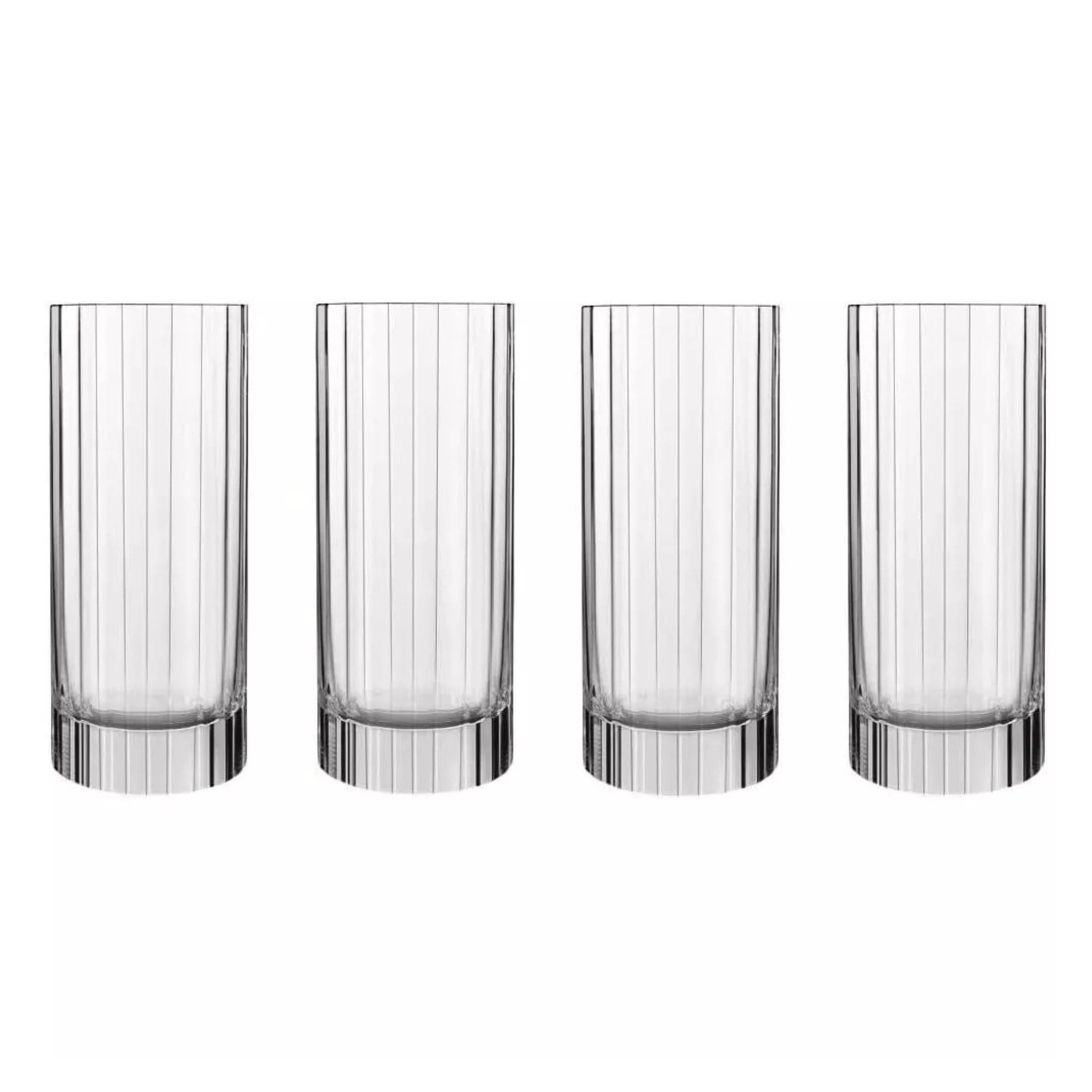 Bach Ribbed Highball Glasses, Made in Italy (Set of 4) - 16.5 Oz Bar Glasses with Heavy Base - Laser Cut Rims Durable Non-Leaded Crystal Drinkware - Dishwasher Safe