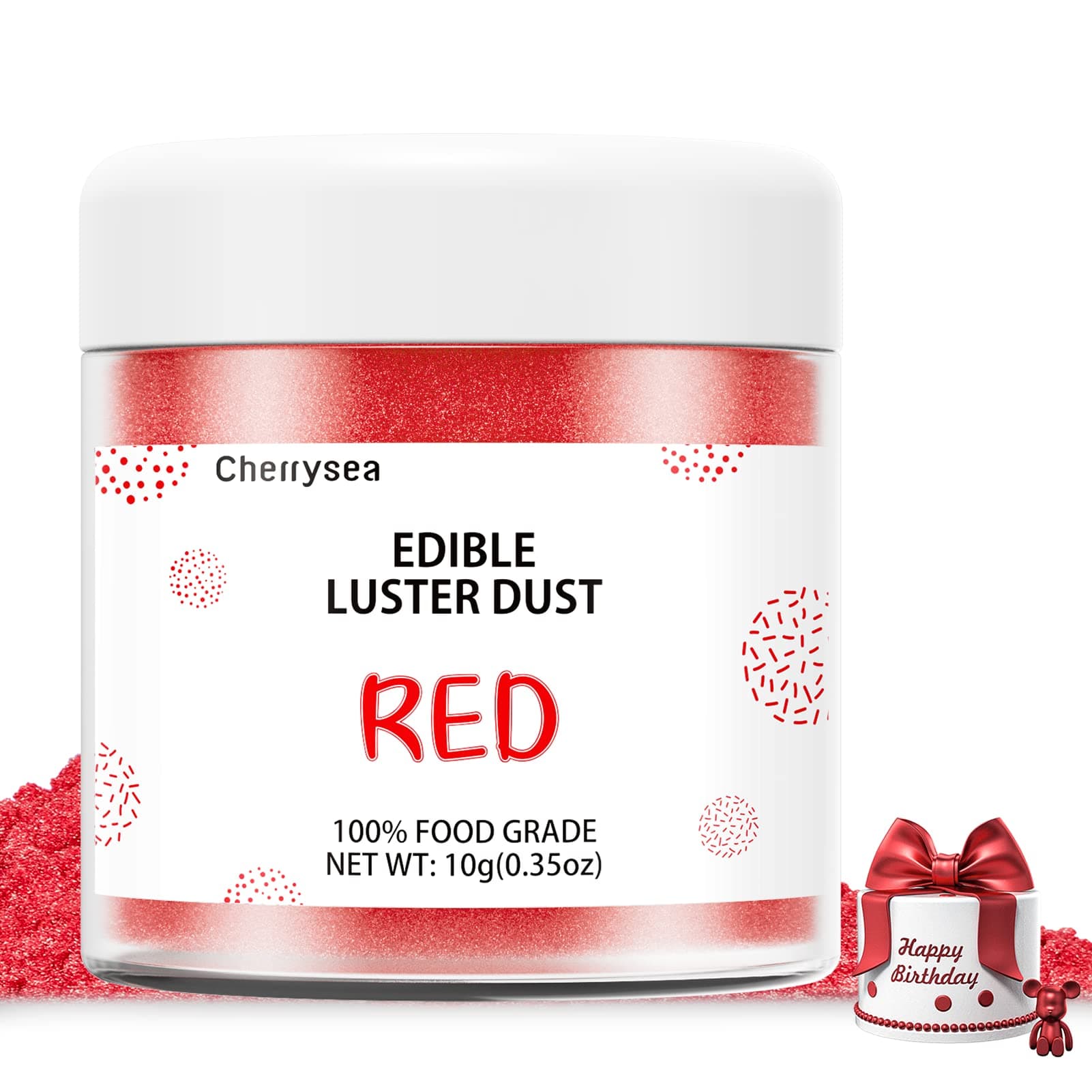 Red Edible Luster Dust 10 Grams, Food Grade Cake Luster Dust Tasteless Dessert Dusting Powders for Baking Cherrysea Food Coloring Powder for Cupcakes, Cake Pops,Fondant,Chocolate, Candy