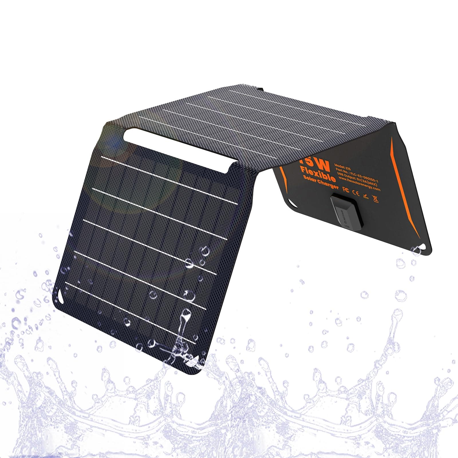 15W Solar Charger with USB Port(5V/3A Max),Waterproof Hiking Camping Gear Sunpowered Charger for iPhones, Smartphones, Tablets, GPS Units, Speakers, Gopro Cameras, and Other Devices.