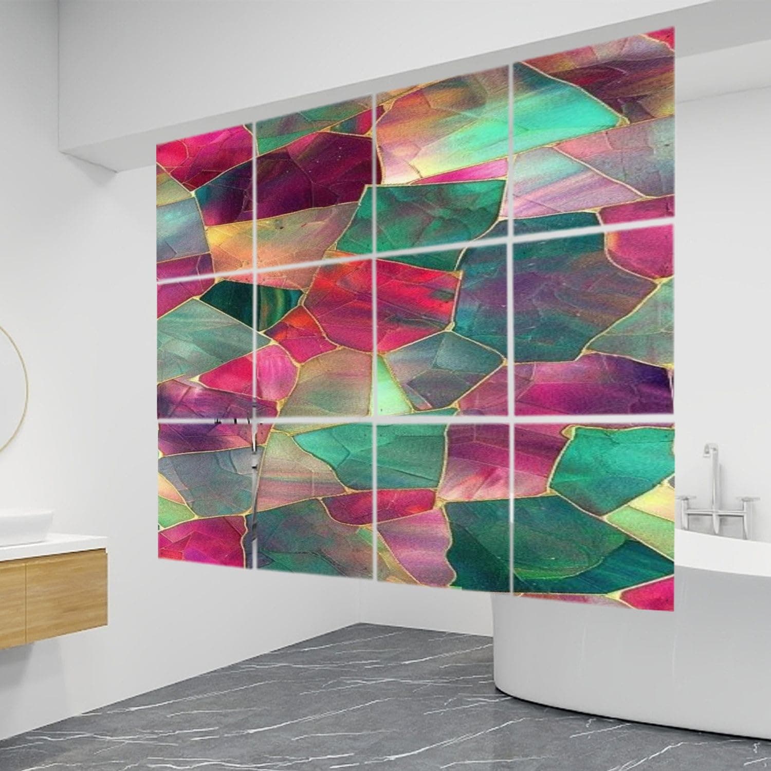 12 PCS Hanging Room Divider Stained Glass Geometric Quilt Art Poster Ethereal Glow Decorative Solid PVC Board Screen Panels Room Partition Wall Screen Panels for Bedroom Living Dining Room