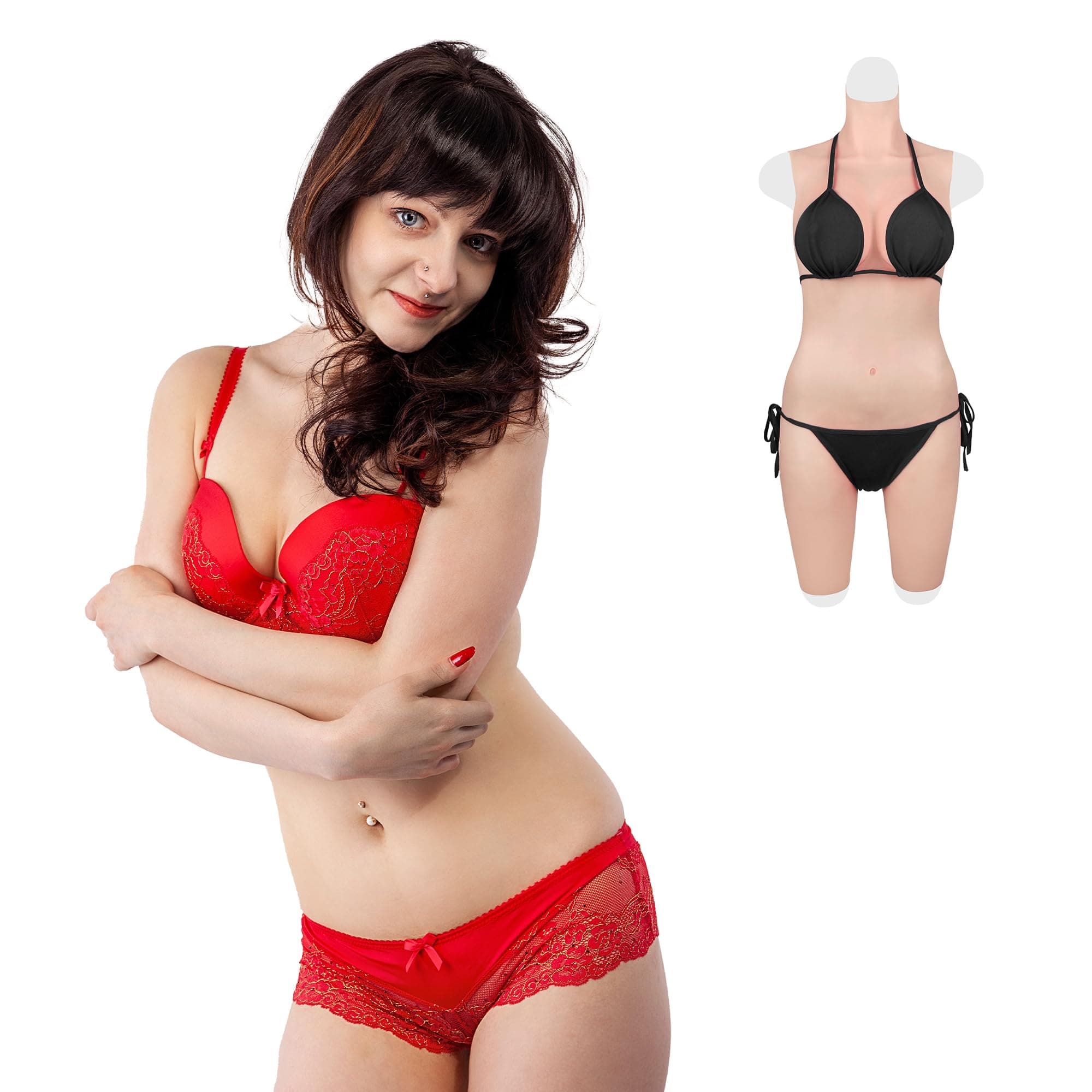 Minaky Silicone Bodysuit D Cup Silicone Breastplate Three-point Length Crossdresser Body Suit Fake Boobs for Female