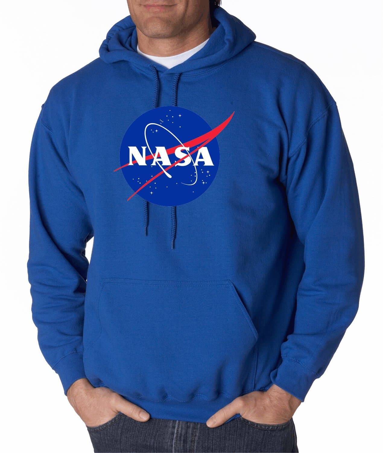 NASA Meatball Logo Hooded Sweatshirt Space Shuttle Rocket Science Geek (Small, Royal)