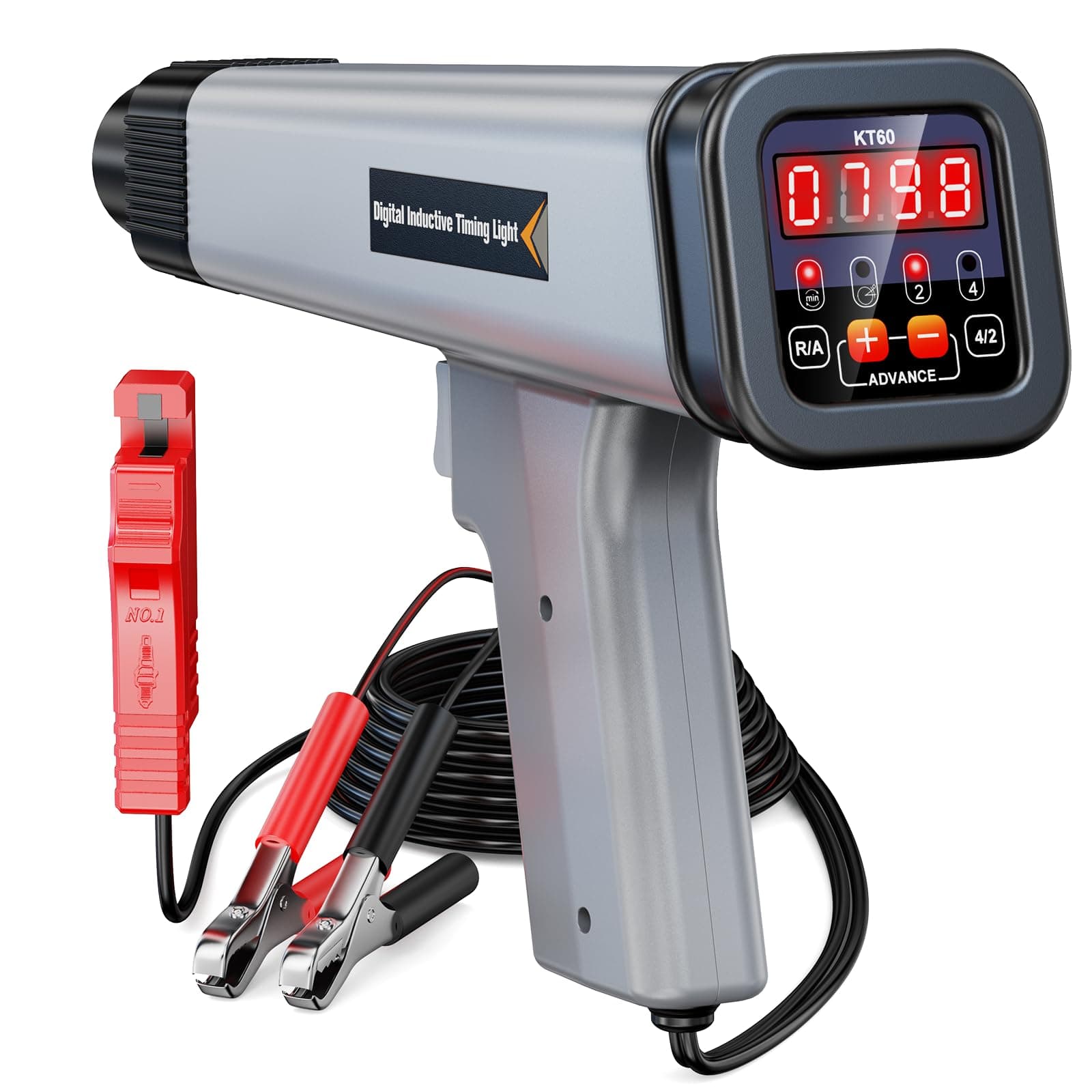 KZYEE KT60 Digital Timing Light, 12V Inductive Engine Timing Light Portable for 9V-16V Ignition Strobe Lamp Detector, LED Display Timing Check Car Vehicle Motorcycle, Marine Repair Tool