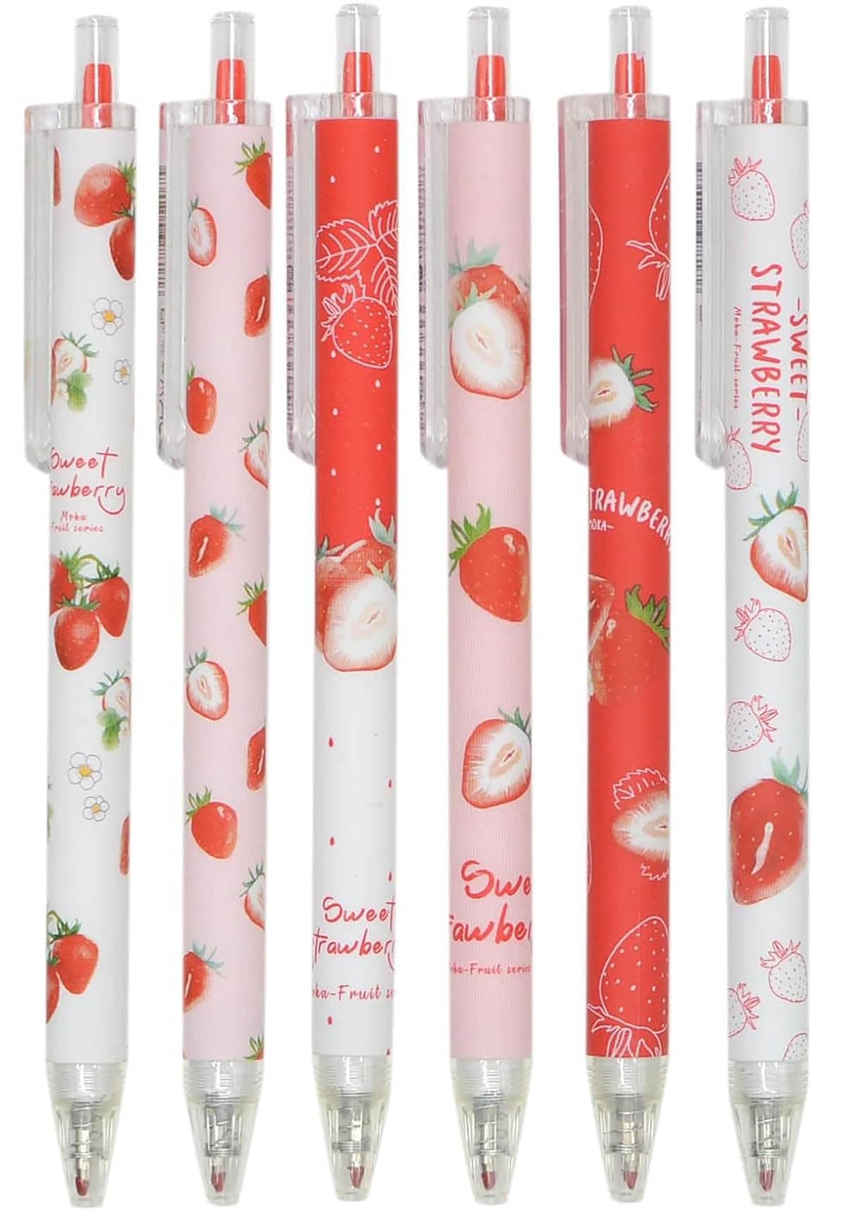 YYaaloa 12pcs Cute Strawberry Gel Pens - Black, Retractable, 0.5mm, Nice Gifts for Kids, Girls & Boys