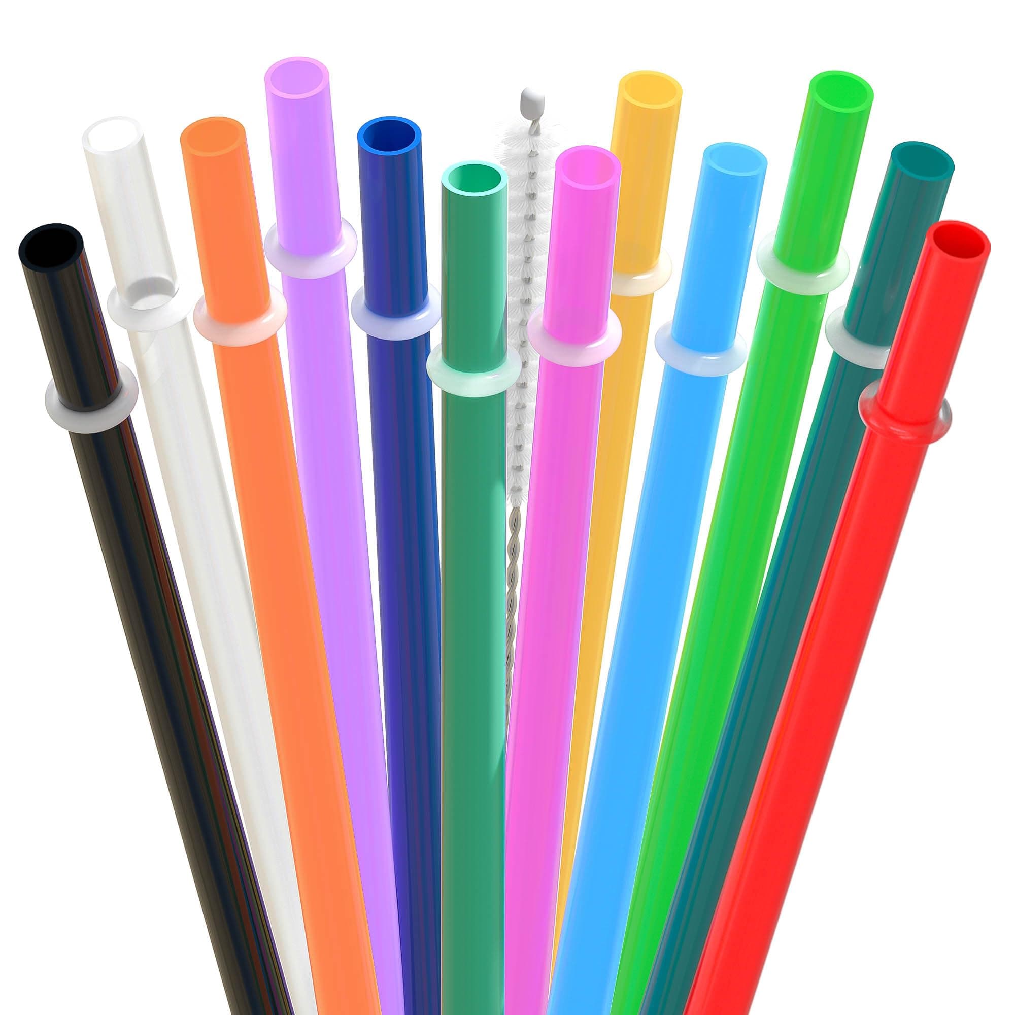 Dakoufish 12 Piece 11 Inch Reusable Plastic Thick Drinking Straws BPA Free Mason Jar Straws Plain Color (11inch,12color)