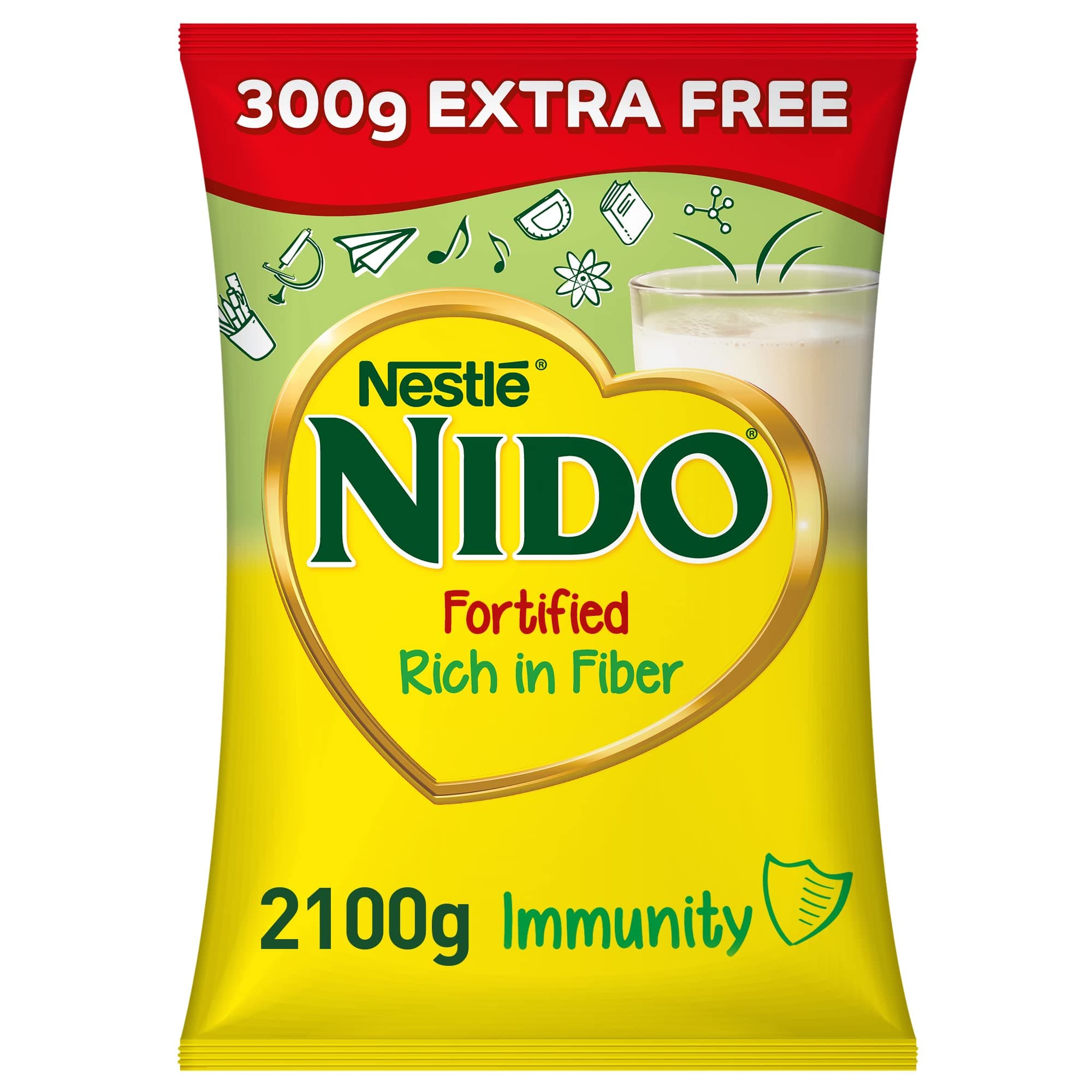 Nestle Nido Fortified Milk Powder Rich in Fiber 1800g + 300g FREE, Tin, Fortified with Iron, Zinc and essential nutrients, supports immune system
