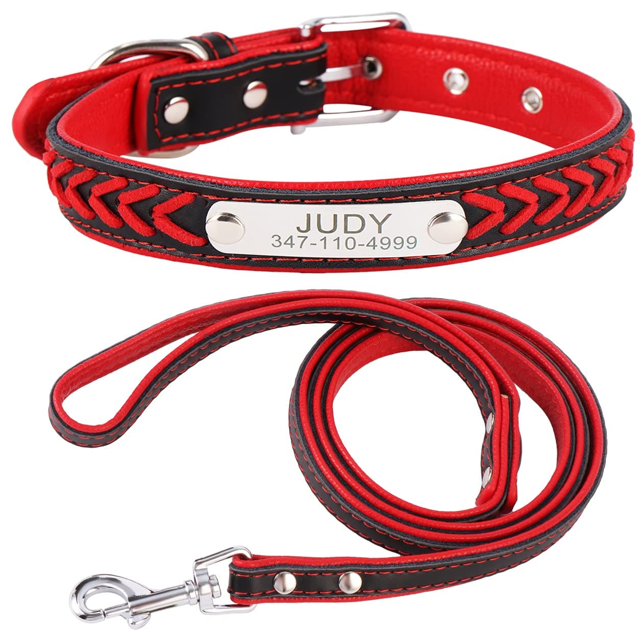 Personalized Pet Collar,Custom Pet Collars with Pet Name,Phone Number,Adjustable 4 Size(RedSet-M)