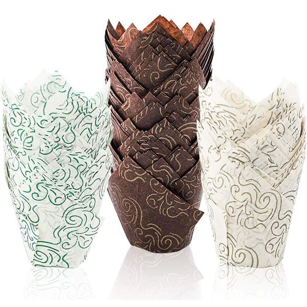 Tovip 150Pcs/Pack Cake Mold Muffin Cupcake Paper Cups Tulip Cup Cakes Paper Cases Oilproof Cupcake Liner Wrapper Baking Cups Holders