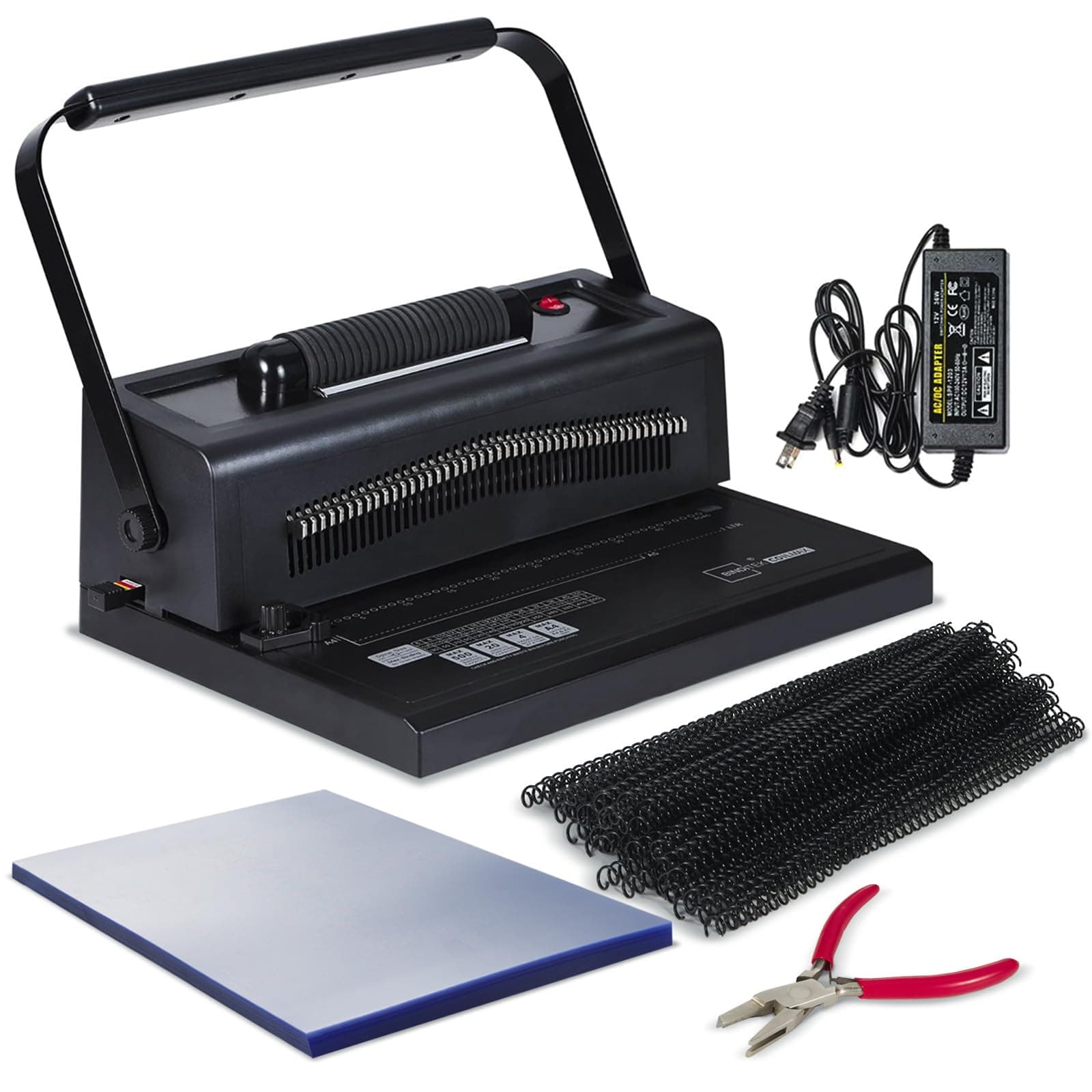 Binditek Spiral Binding Machine for Letter Size/A4/A5, Electric Coil Inserter, Manual Round Hole Punch, Adjustable Side Margin, with 100pcs 5/16" Binding Coils & Plier & Binding Cover