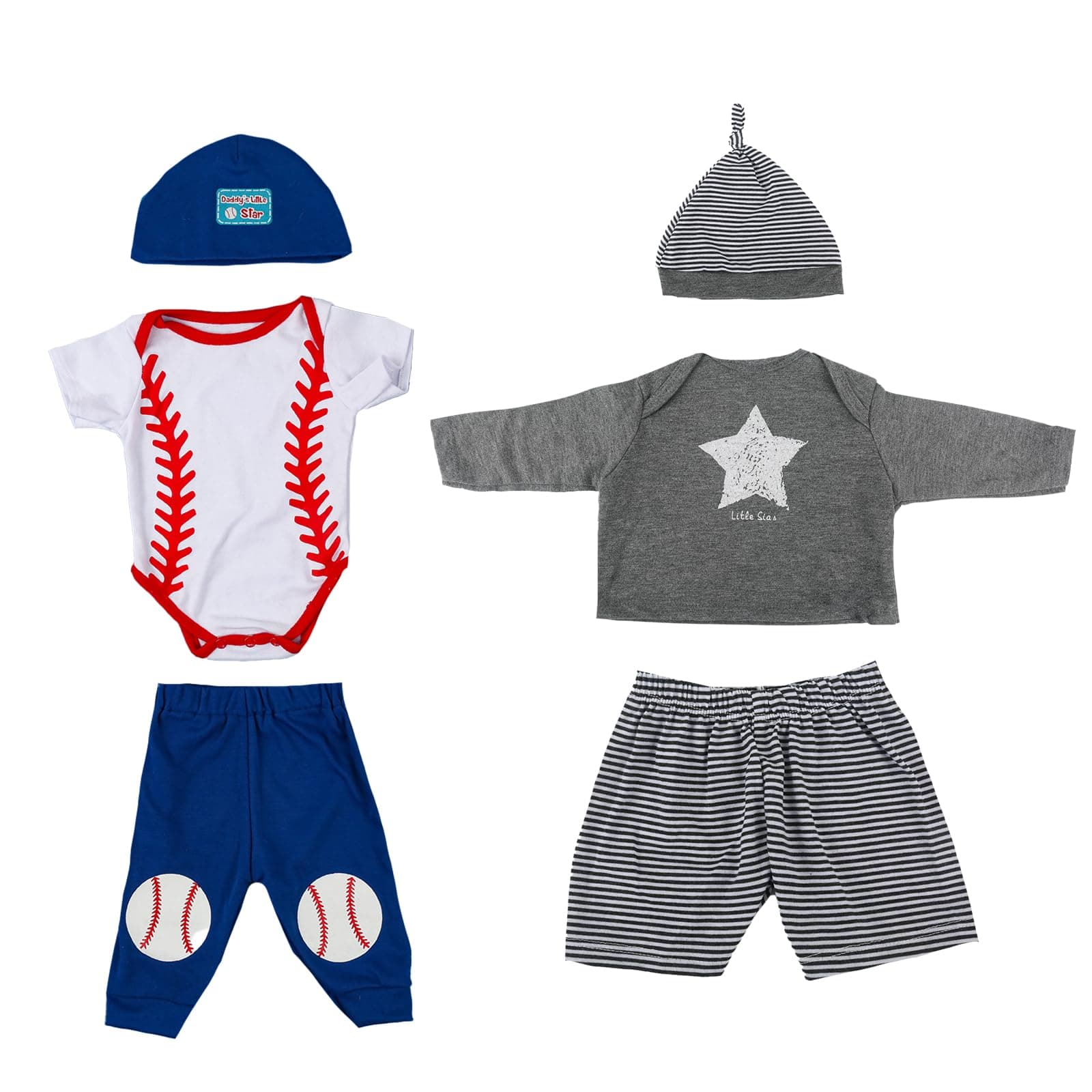 Reborn Baby Doll Clothes for 20-22 Inch Doll Boy, 2 Sets Blue & Gray Outfits with Baseball and Stars Print Theme