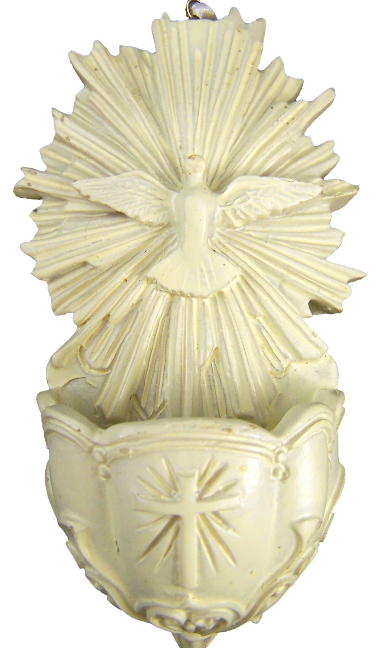 Catholic Holy Spirit Dove 5 Inch White Resin Hanging Holy Water Font