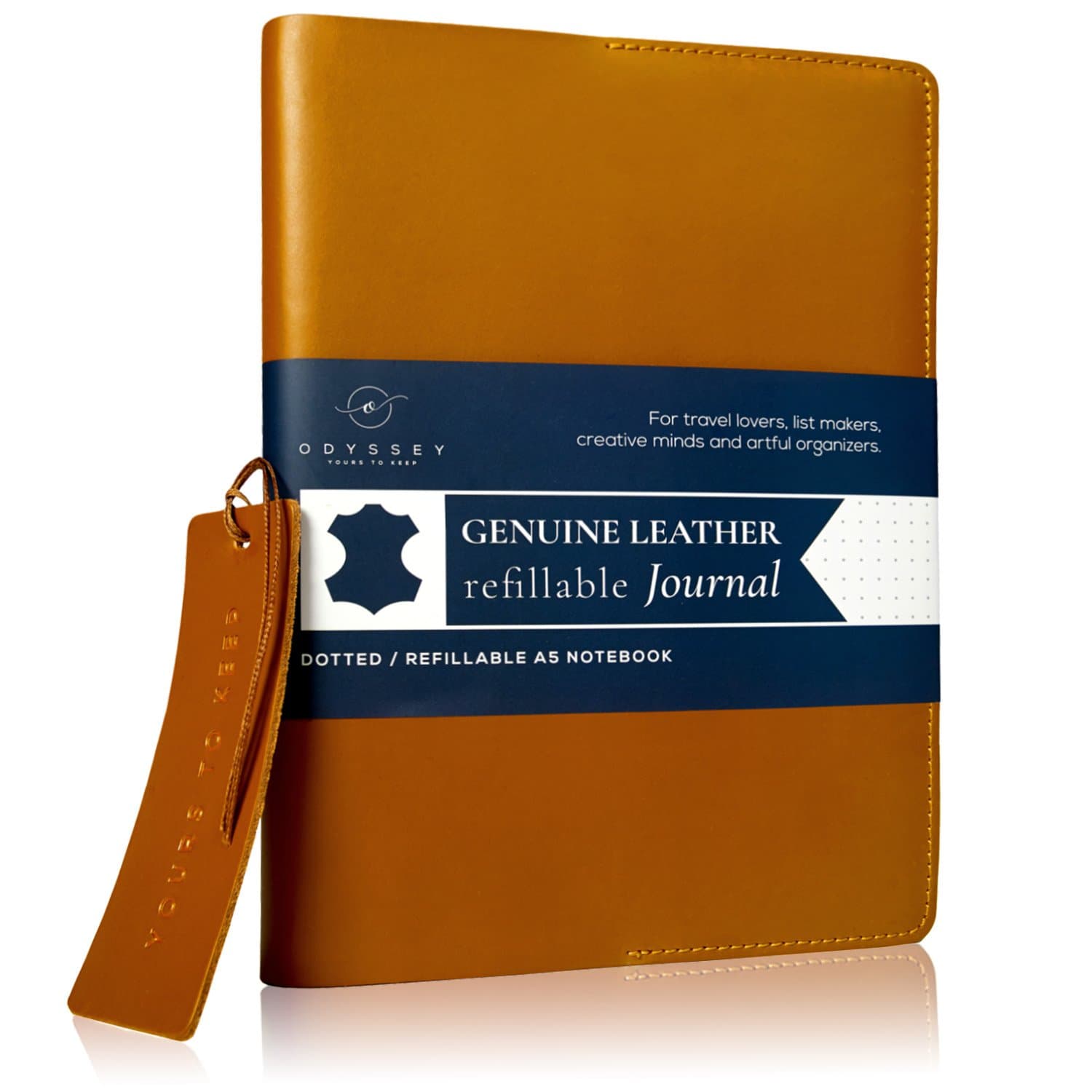 Leather Cover for A5 Notebooks and Journals + 160 Dotted Pages Refillable Notebook to Write in - Perfect Gift for Business and Travel