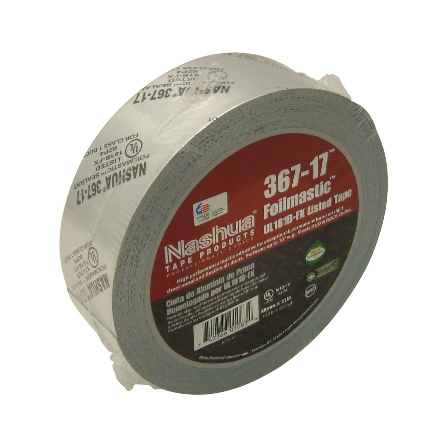 Nashua 367-17 FoilMastic Butyl Rubber Sealant Tape [UL 181B-FX listed]: 2 in. (48mm actual) x 100 ft. (Silver)