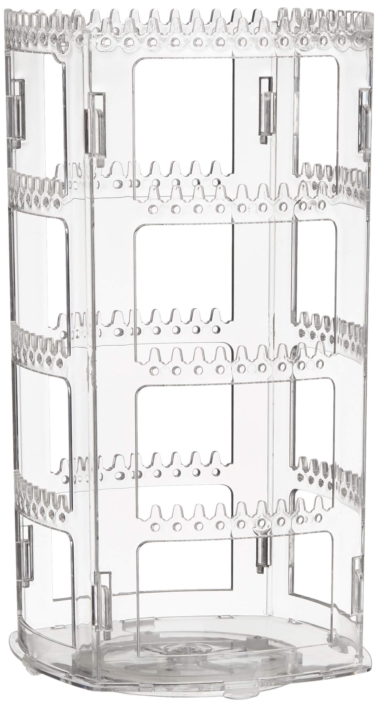 Sooyee 360 Rotating Earring Holder and Jewelry Organizer, 4 Tiers Jewelry Rack Display Classic Stand, 156 Holes and 160 Grooves for Necklaces Earrings Piercings, Clear
