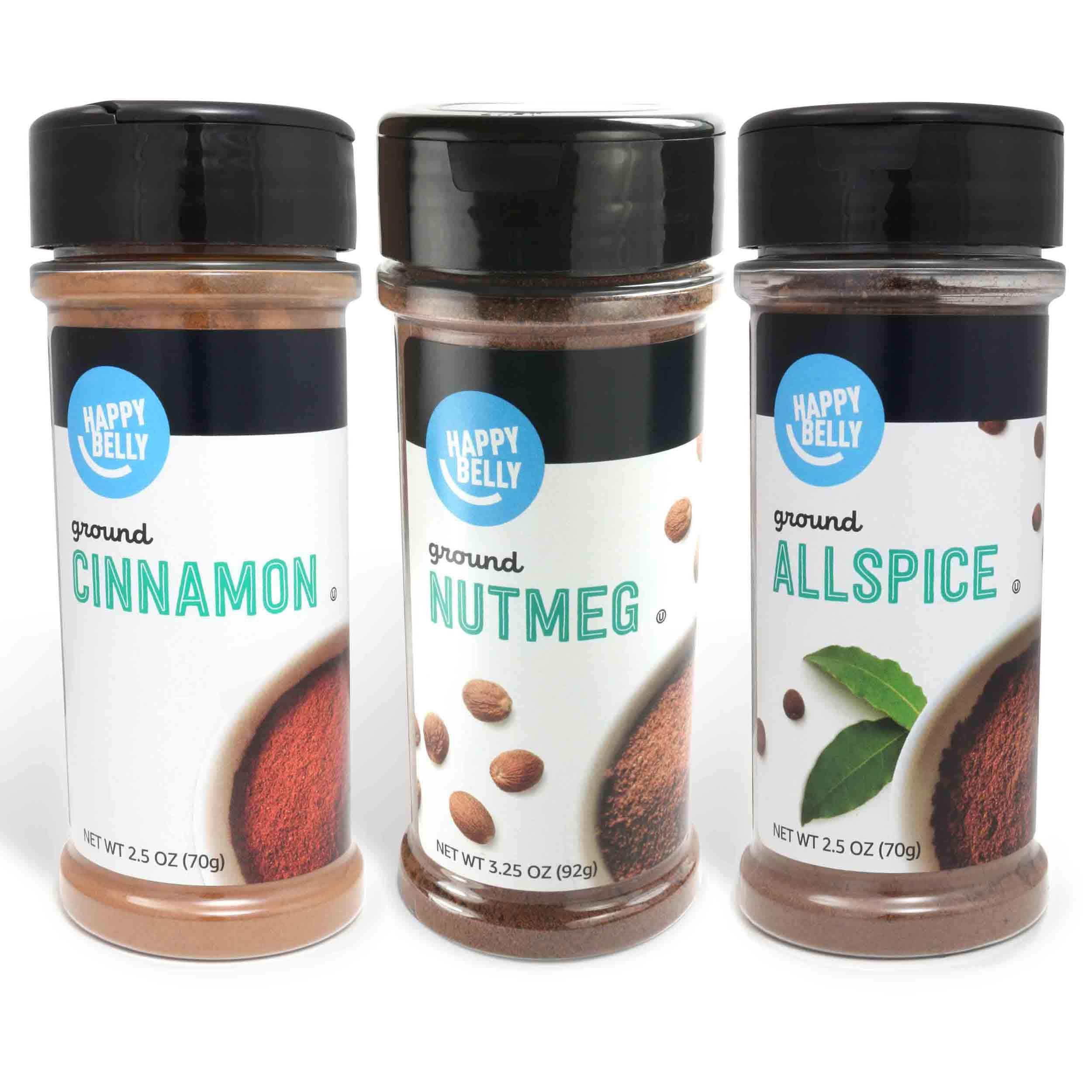 Amazon Brand - Happy Belly Baker's Pantry Spices, Set of 3, Cinnamon, Nutmeg, Allspice