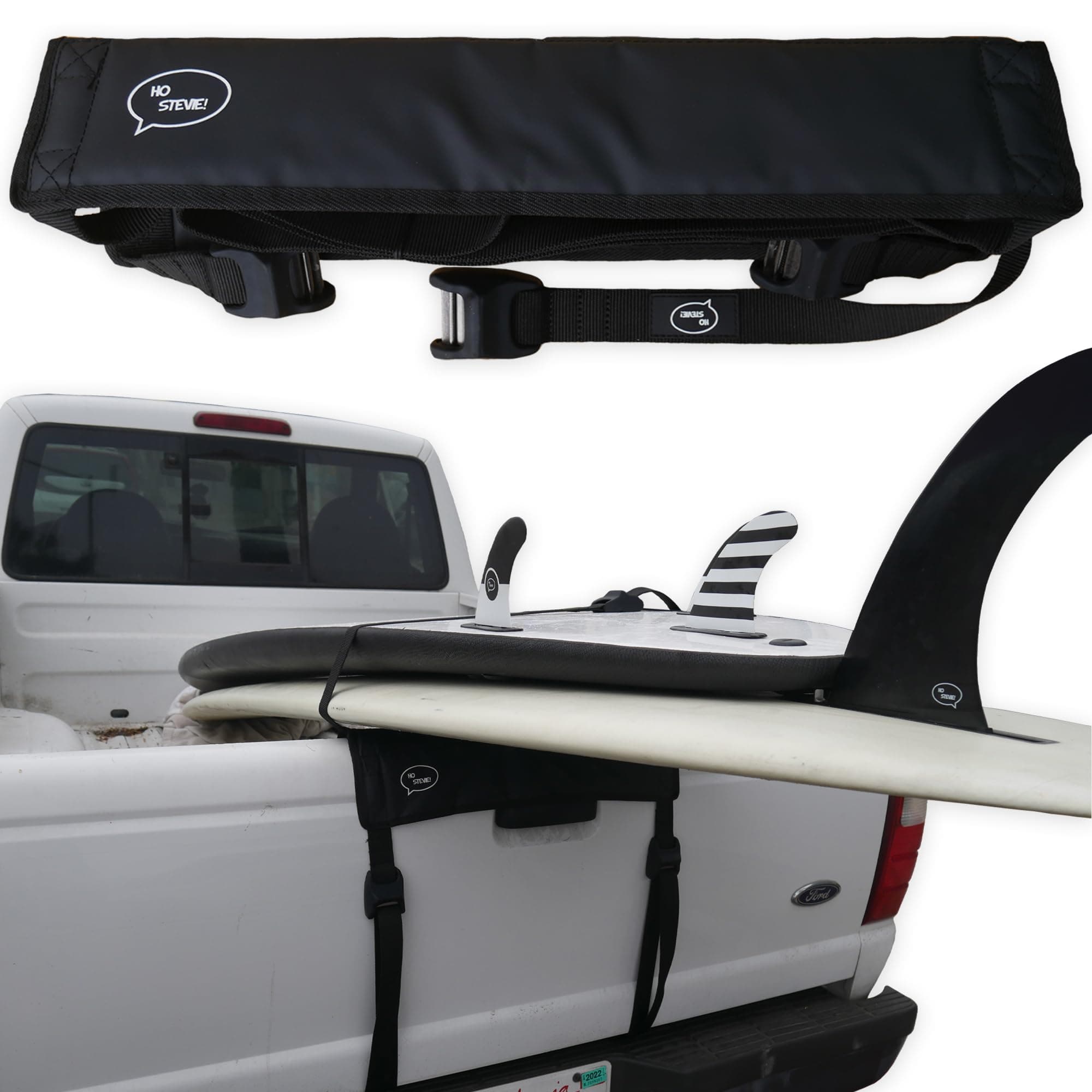 Surfboard Truck Rack - Durable Pad Fits All Tailgates - ‘No Scratch’ Silicone Buckle Covers Prevent Damage - Easy to Use