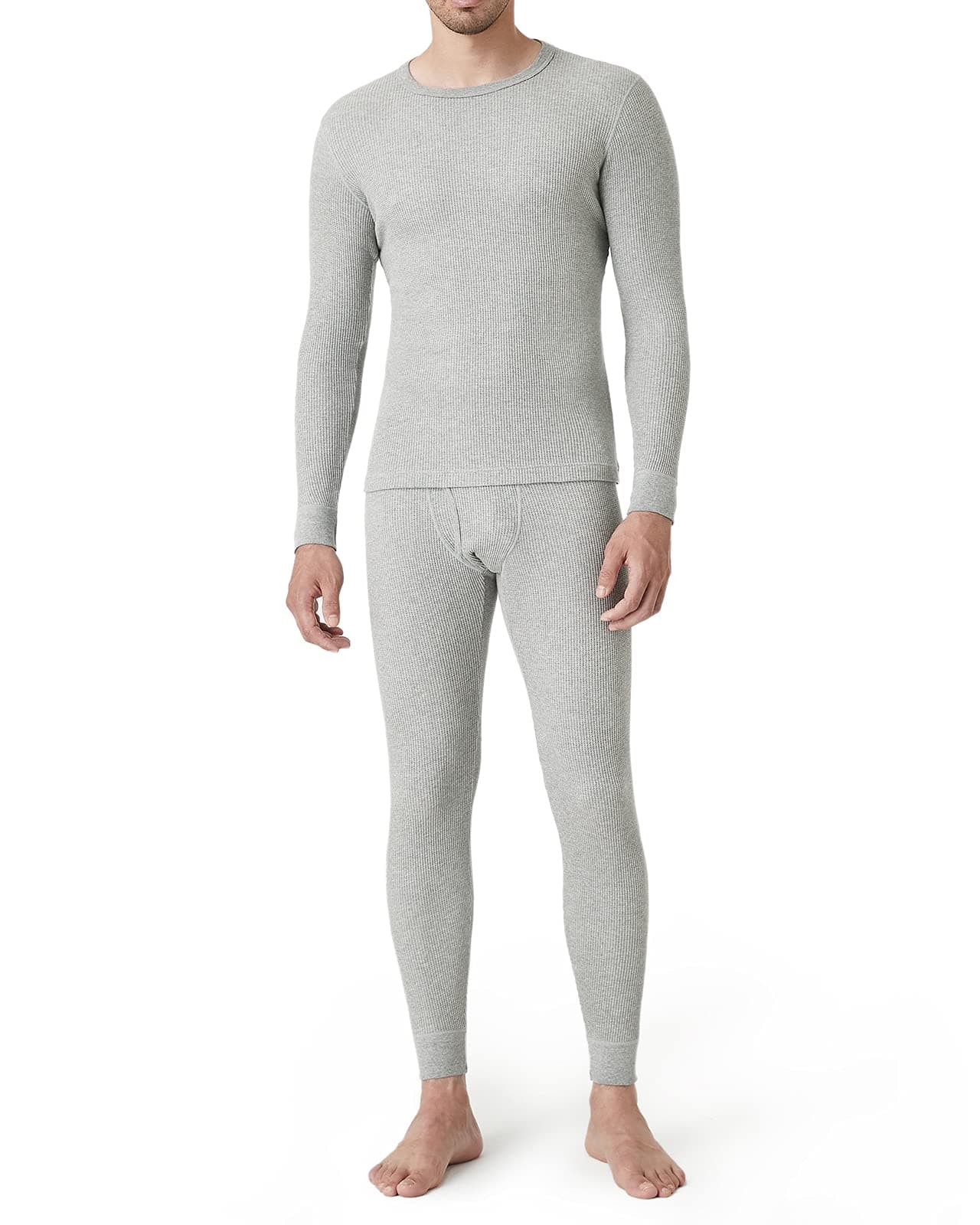LAPASA Men's Waffle Thermal Underwear Set Cotton Long Johns Long Sleeve Skin-Friendly Base Layer Top & Bottom Midweight/Heavyweight M60/M137