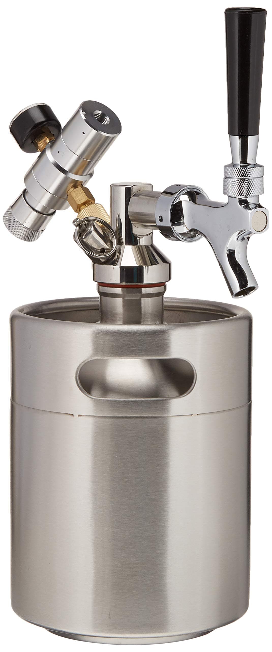 Lamtor 64 Ounce Mini Keg Pressurized Growler for Craft Dispenser System CO2 Adjustable Draft Beer Faucet with Perfect Pour Regulator, 2L, Silver