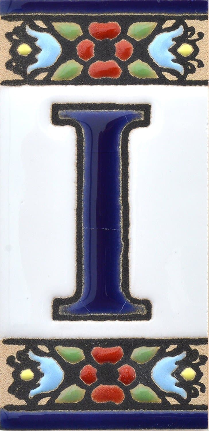 funky globalSpanish, Hand painted polichrome ceramic tiles. letters and numbers handpainted using dry rope technique perfect to create signs,addresses and names. Design FLORES MINI (LETTER I)