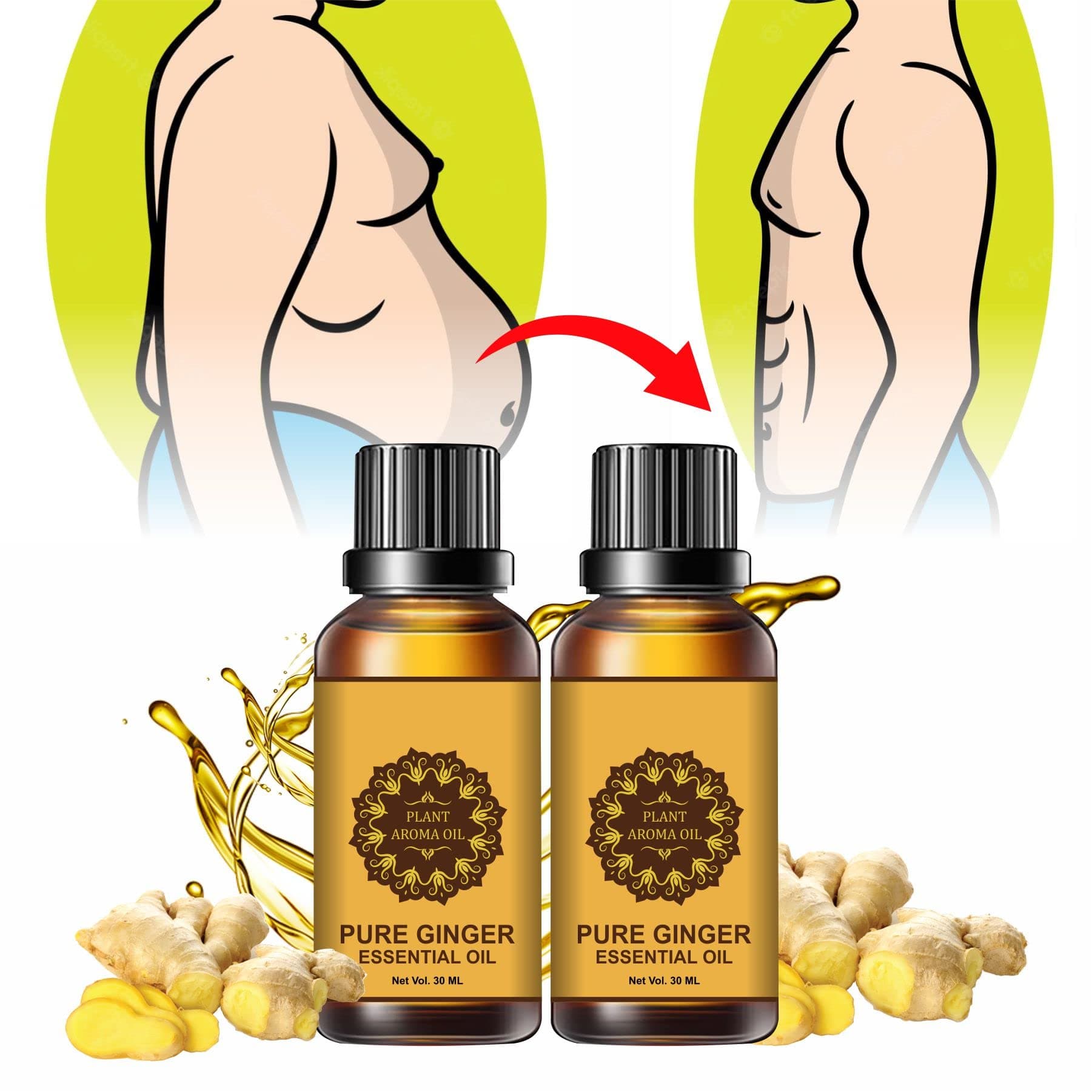Exomoon Belly Drainage Ginger Oil, Tummy Ginger Drainage Massage, Oil(Pack Of 2-60ml) rainage Ginger Oil,Tummy Ginger Drainage Massage, Oil(Pack Of 2-60ml)