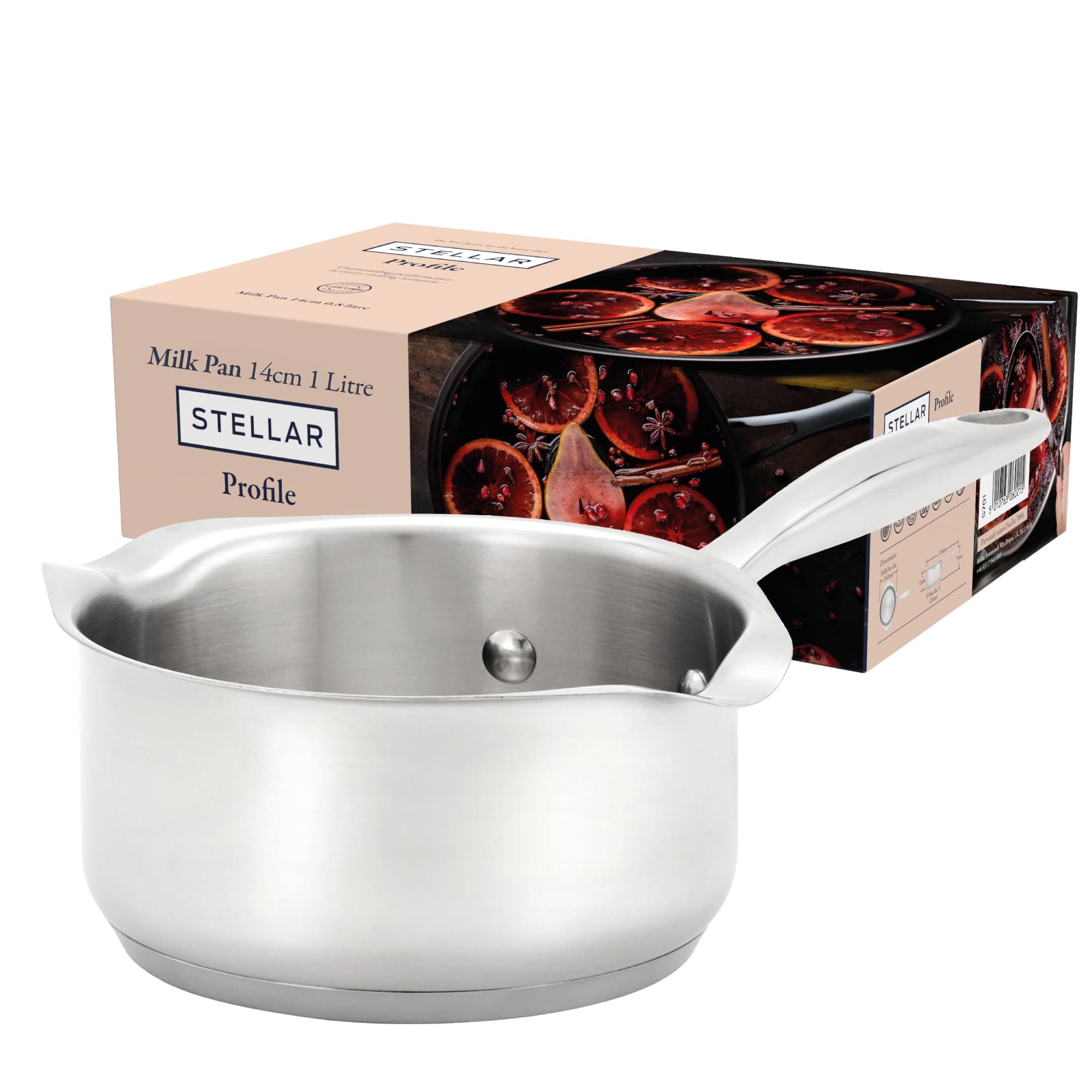 Stellar Profile Milk Pan with Pouring Lip, 0.8L - 14cm Saucepan for Induction Hobs, All Hob Types & Gas Ranges - Small Stainless Steel Pot, Oven Safe, Dishwasher Safe - Soups, Sauces, Porridge & Milk