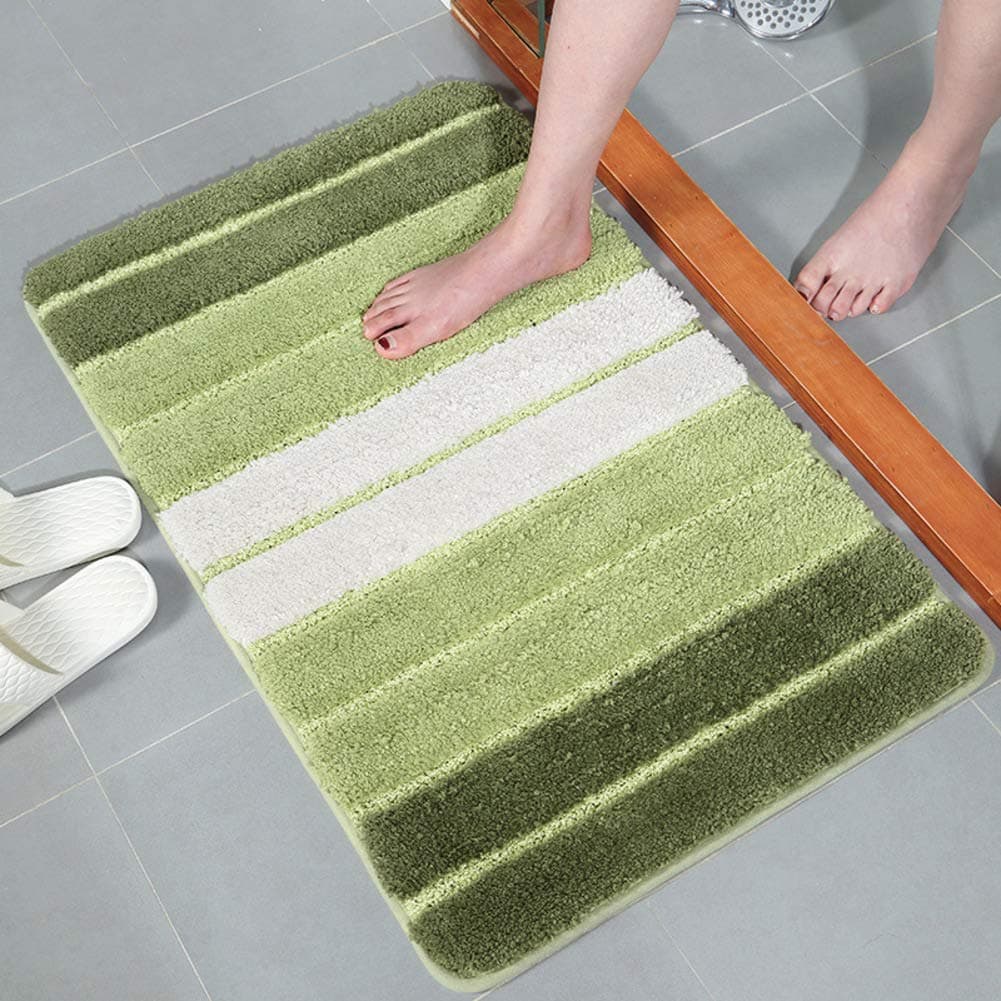 LPZF Doormat Highly Absorbent Rug, Stripe Design Entrance Mat Microfiber Indoor Non Skid Backed Barrier Mat Bathroom Front Door-green 50x80cm(20x31inch)