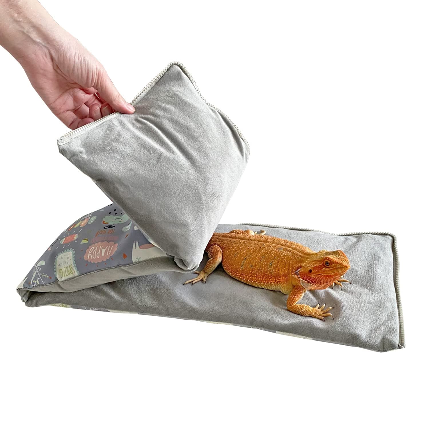 Ymid Select Handmade Zipper Waterproof Bearded Dragon Bed Blanket Soft Small Animal Reptile Sleeping Bag Hideout for Lizard Leopard Gecko Hedgehog Guinea Pig Ferret Portable Cushion (Grey)