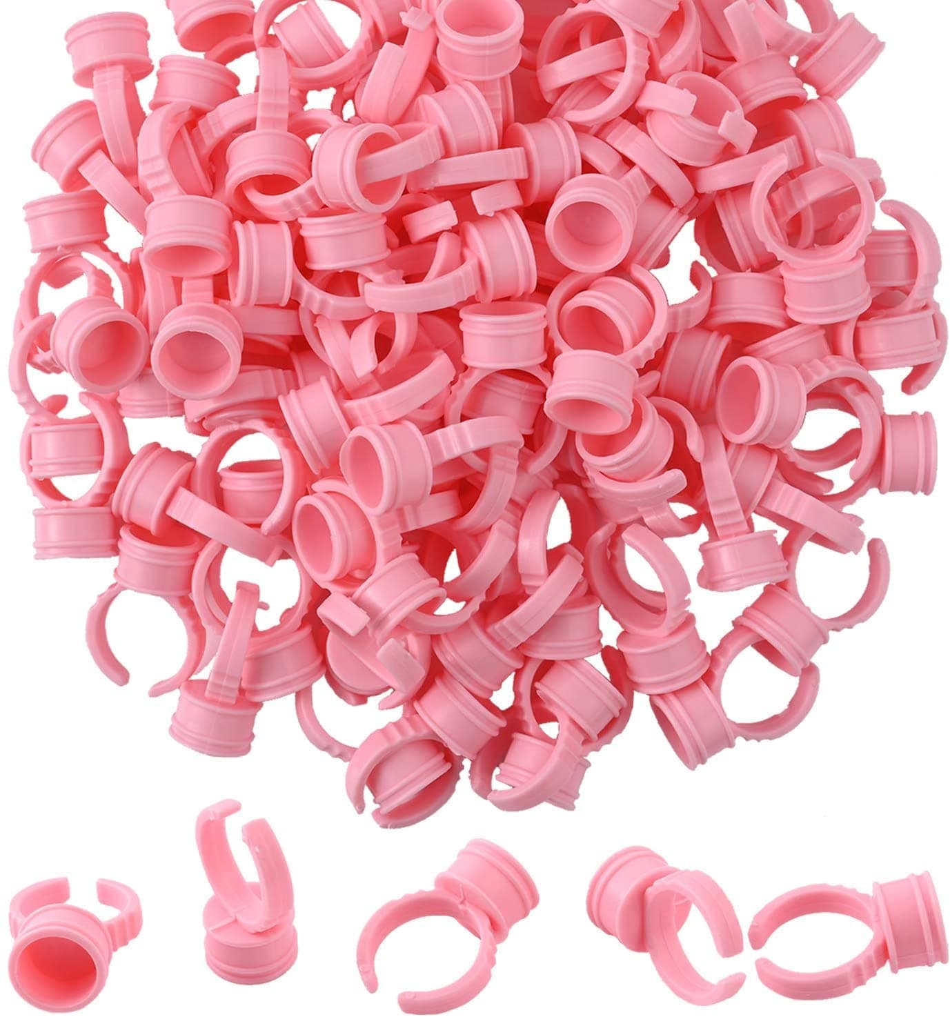 Geviro 100 PCS Eyelash Glue Holder Disposable Plastic Glue Ring Cups Pigment Rings Makeup Glue Holder Rings Nail Art Polish Holders Tattoo Rings Cups Beauty Tool