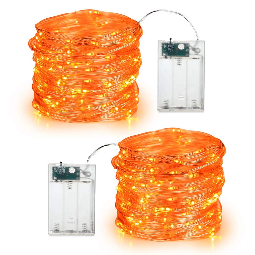 BrizLabs Orange Halloween Lights, 19.47ft 60 LED Orange Fairy Lights String, 2 Modes Battery Halloween String Light, Indoor Silver Wire Twinkle Light for Christmas Thanksgiving Party Carnival Decor