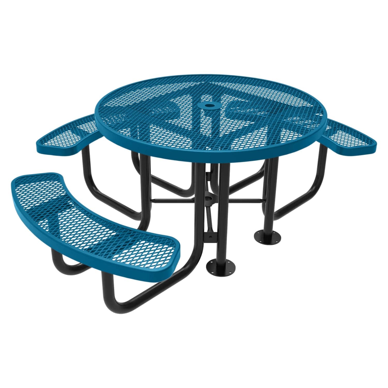 COATEDOUTDOORFURNITURE Heavy-Duty Portable Outdoor Picnic Table with Umbrella Hole, Expanded Metal Patio Dining Furniture Made in America (46" Round Top, Light Blue)
