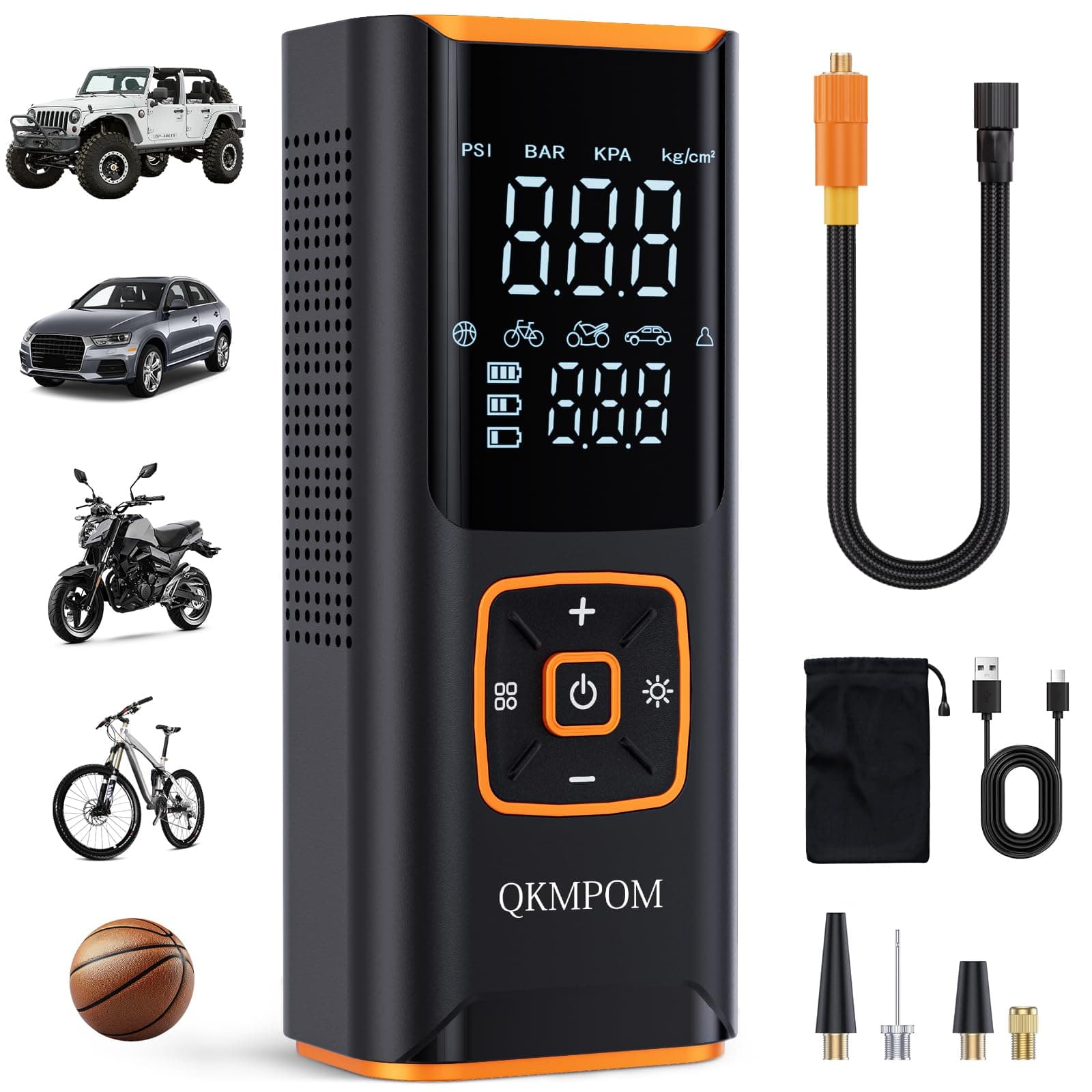 Tire Inflator Portable Air Compressor, 6X Faster 180 PSI Cordless Air Compressor, Air Pump with Pressure Gauge - Portable Tire Inflator for Car, Pickup, Motor, Bicycle, Balls and More