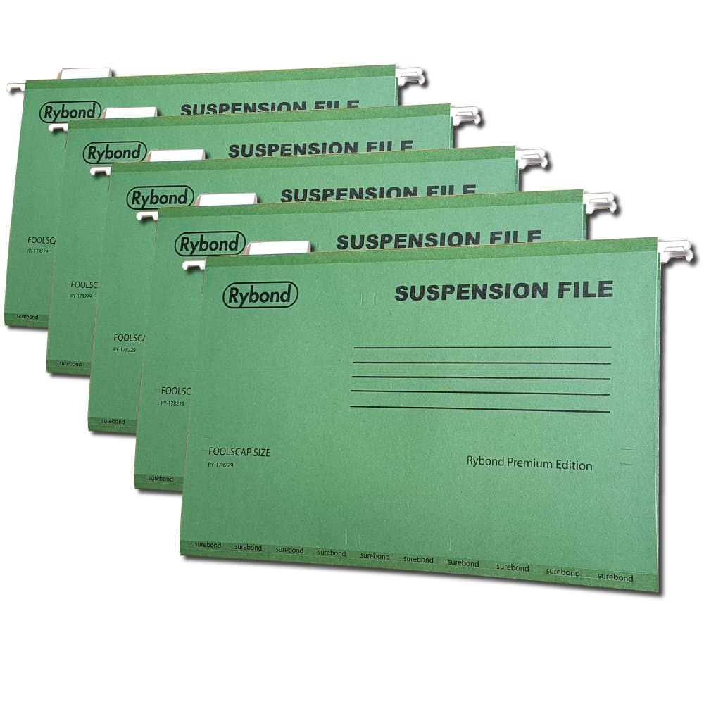 Rybond Foolscap Suspension File (25 Pack) Manilla with Tabs and Inserts Green for Filing cabinets - Make The Greener Choice - Contains up to 50% postconsumer Recycled Content.
