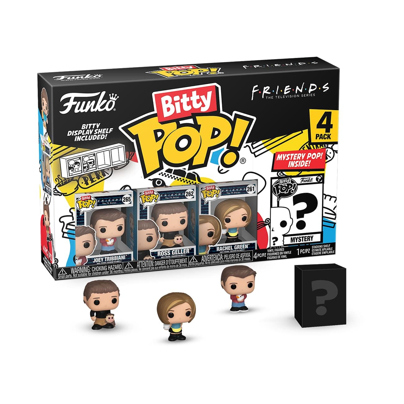 Funko Bitty POP! Friends - Joey, 4-Pack and A Surprise Mystery Mini Figure - 0.9 Inch (2.2 Cm) Collectable - Stackable Display Shelf Included - Gift Idea - Party Bags Stocking - Cake Topper