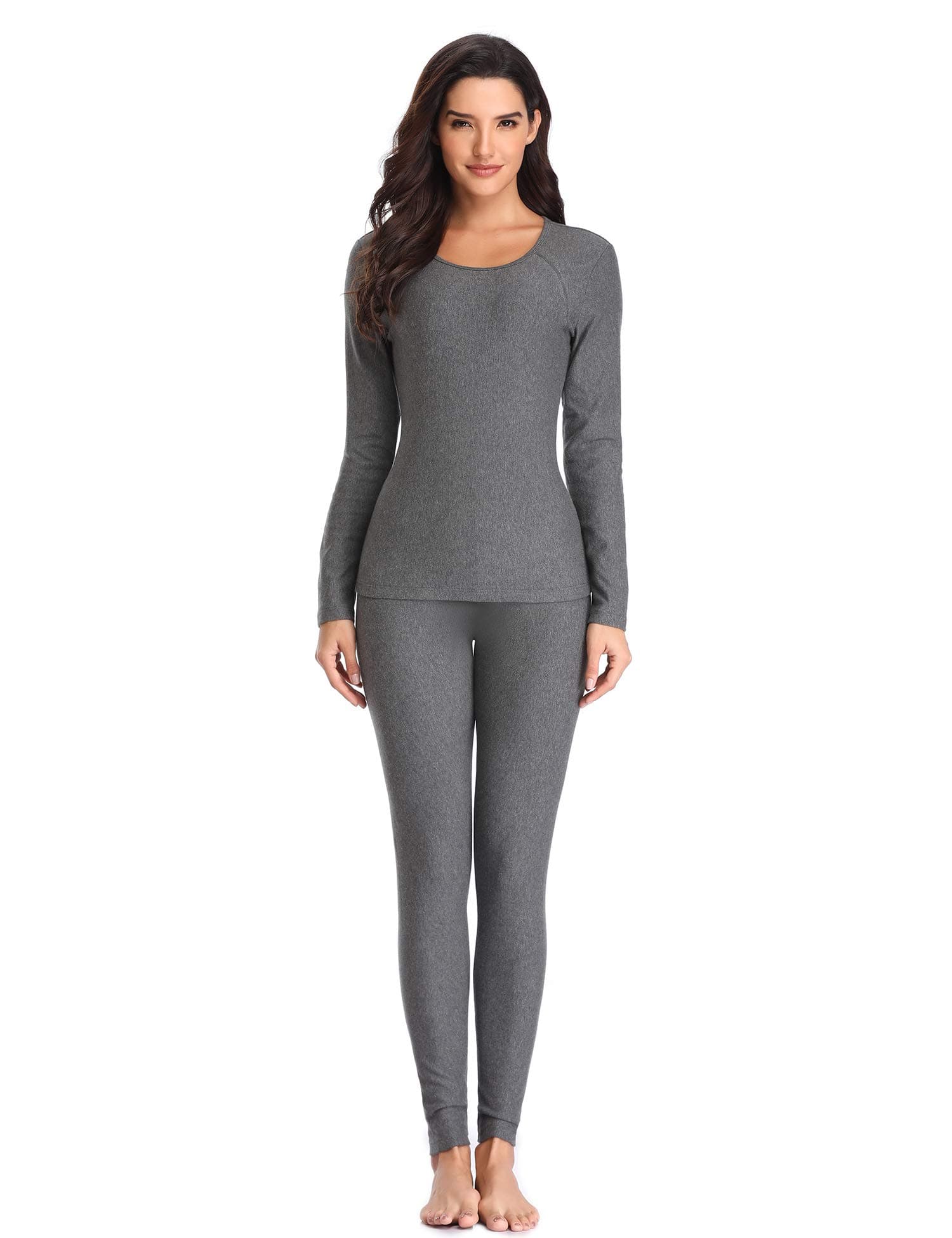 LALAVAVA Lusofie Cotton Thermal Underwear Set for Women Long Johns Base Layer Thermals (Grey, L)
