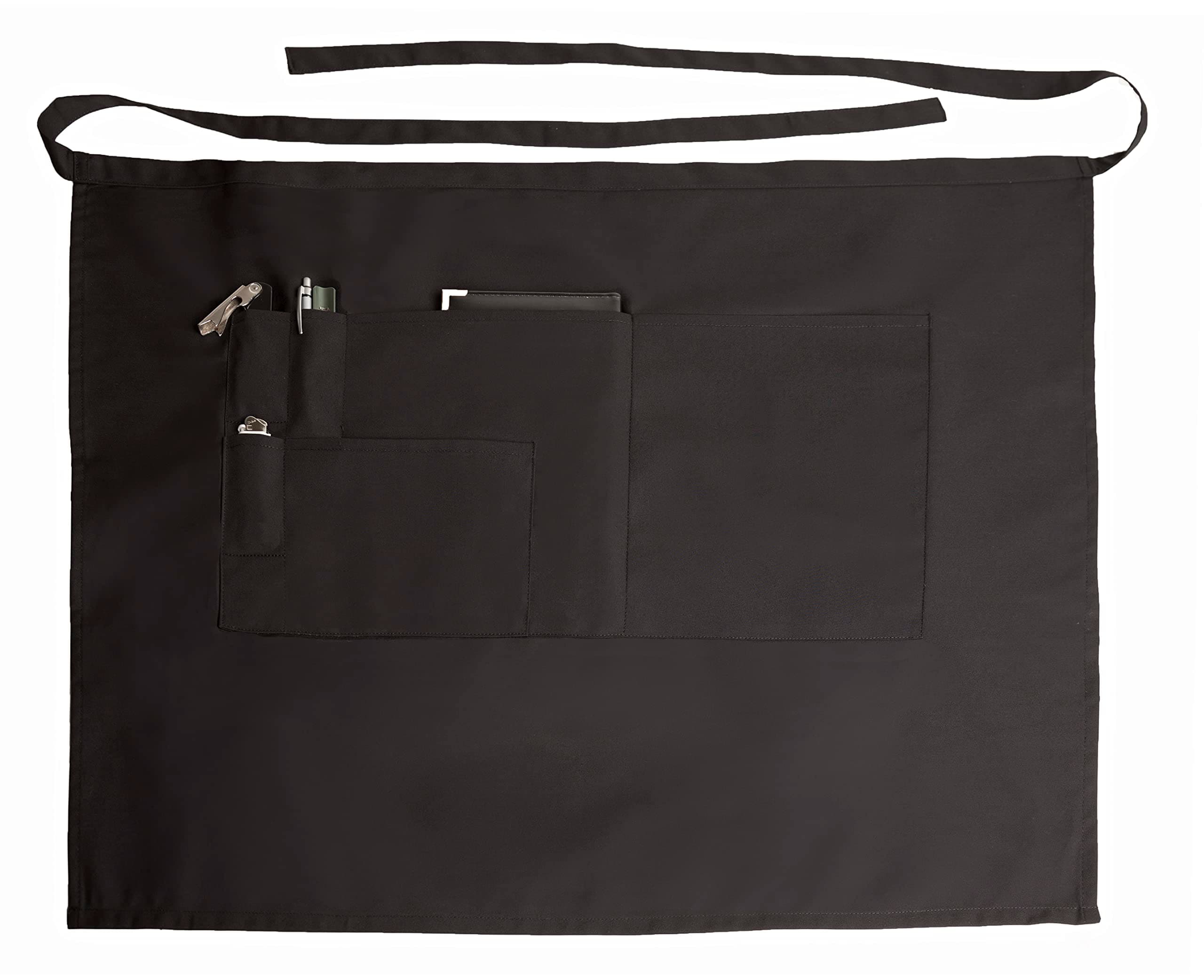 ServiceApron Excellent USA Quality Black Bistro Apron Knee Length with Multiple Pockets