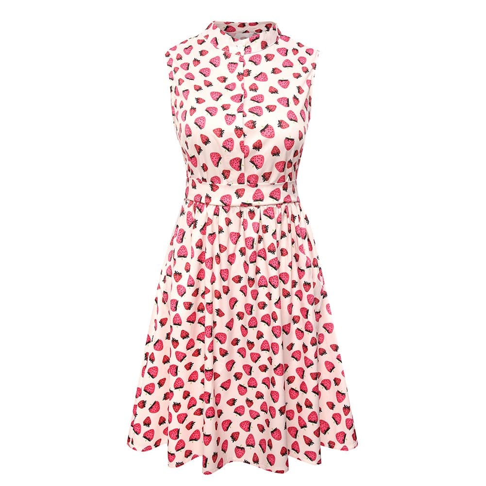 yangelo Women's Strawberry Prints Vintage Dress A-line Cute Swing Party Dresses (Pink_1, S)