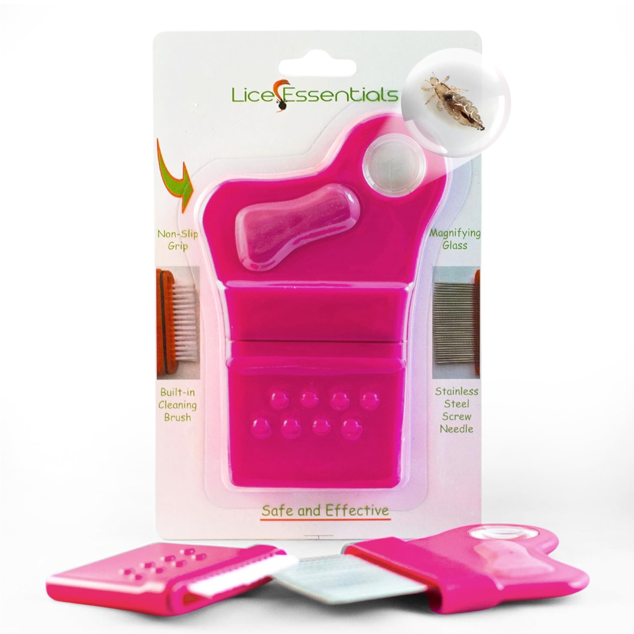 Lice Essentials Stainless Steel Treatment Comb with Grooved Teeth & 5X Magnifying Glass - Effective Head Lice and Nit Removal Tool - Includes (1 Pack)