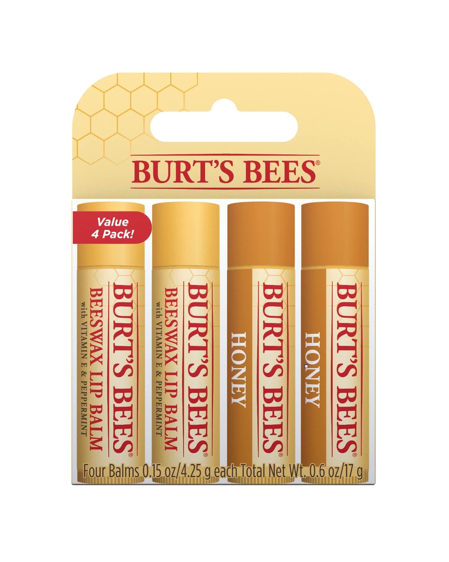 Lip Balm Multipack, Moisturising Lip Balm Set With Beeswax & Honey, Value Pack, 4x4.25g