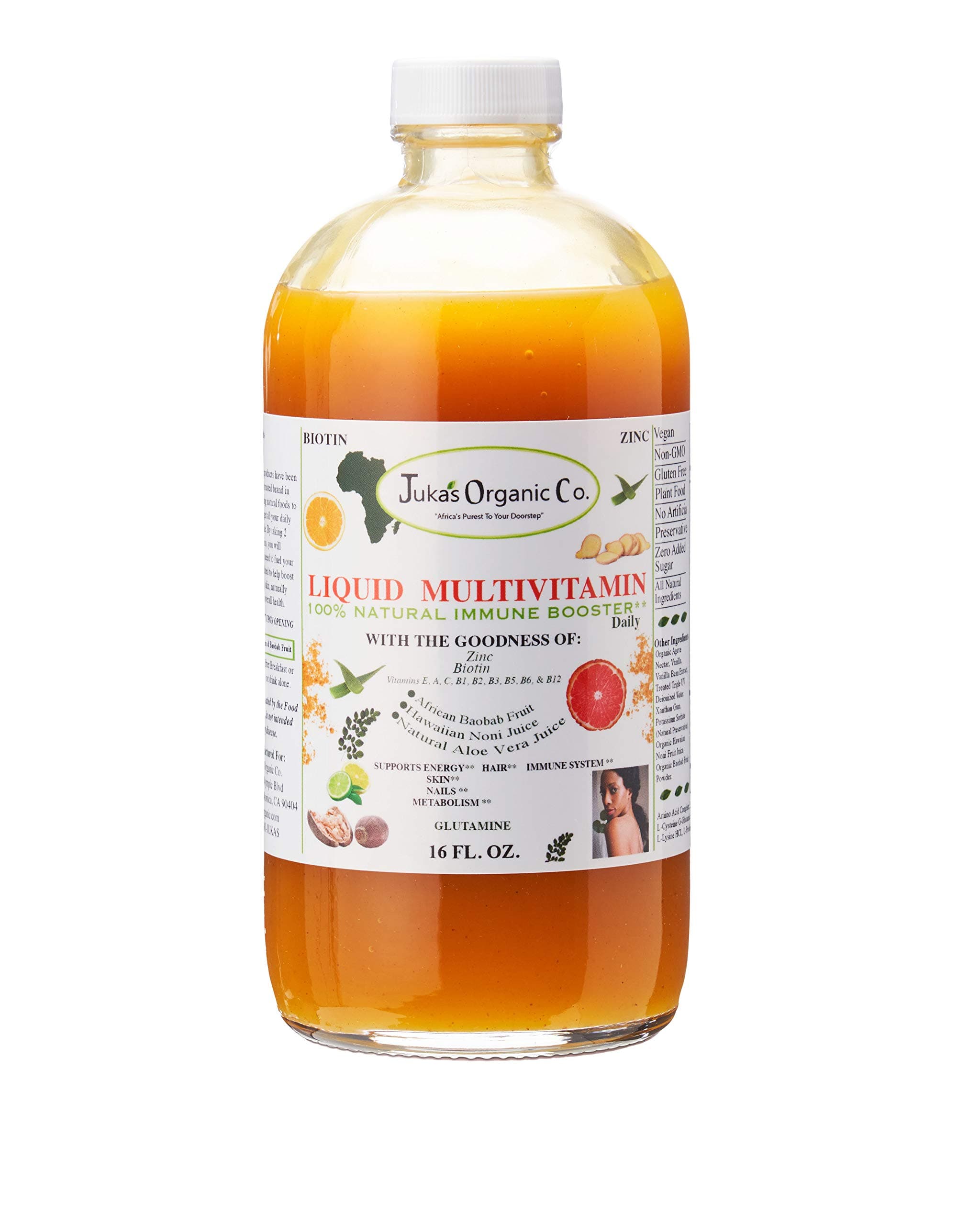 Liquid Multivitamin for Skin | Hair | Nails with Zinc | Biotin | Baobab | Vitamin A-E |Traced Minerals, Amino Acid | Boost Immune, Energy & Digestive System in Glass Bottles 16oz