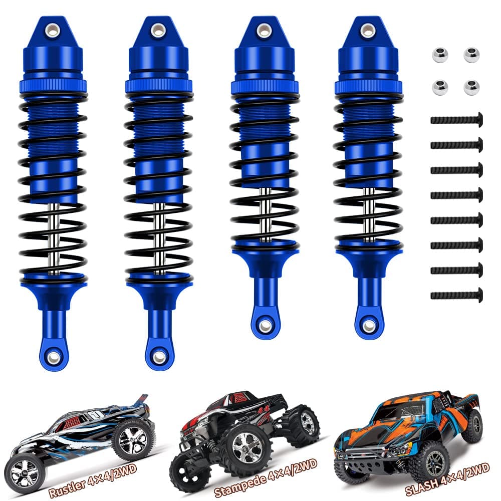 for 1/10 Slash Shocks Stampede Rustler Bandit Hoss All Aluminum Front & Rear Shocks Upgrade Parts RC Truck Replace 5862 (4Pcs Blue)
