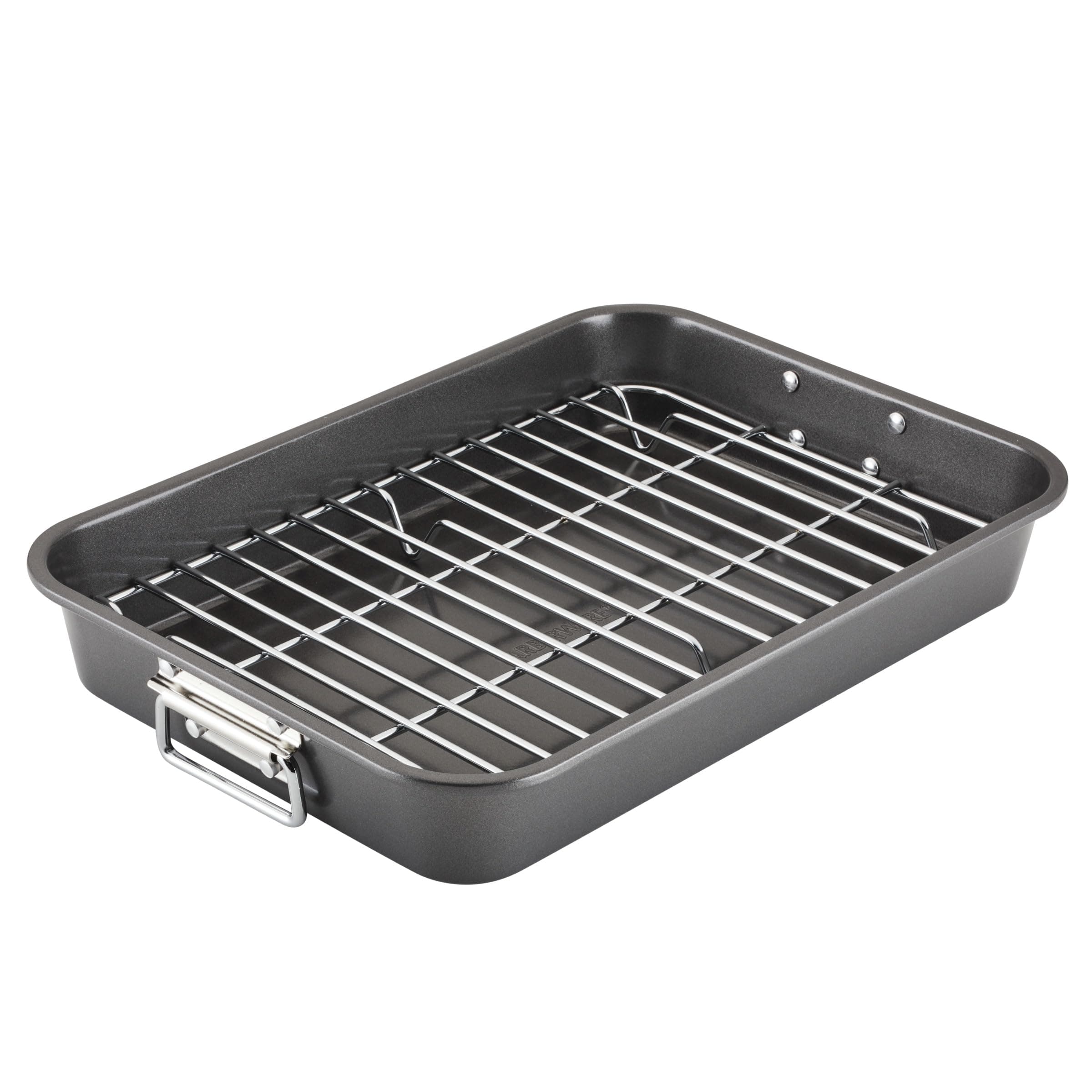 Bakeware Nonstick Steel Roaster with Flat Rack, 11-Inch x 15-Inch, Gray