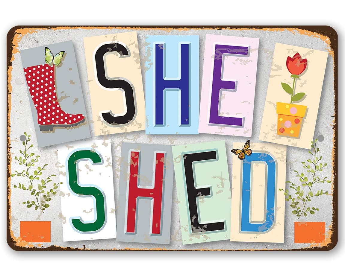 She Shed Sign - She Shed - Metal Sign - Indoor/Outdoor Shed Art - She Shed Decor Gift, Funny Birthday Gifts for Women, Metal Shed Signs, She Shed Decorations, Christmas Presents for Women