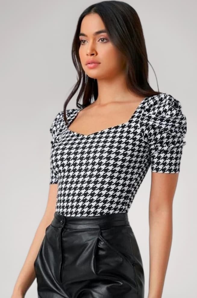 Women's Puff/Baloon Sleeves V-Neck Casual Top (Top-MG-1)